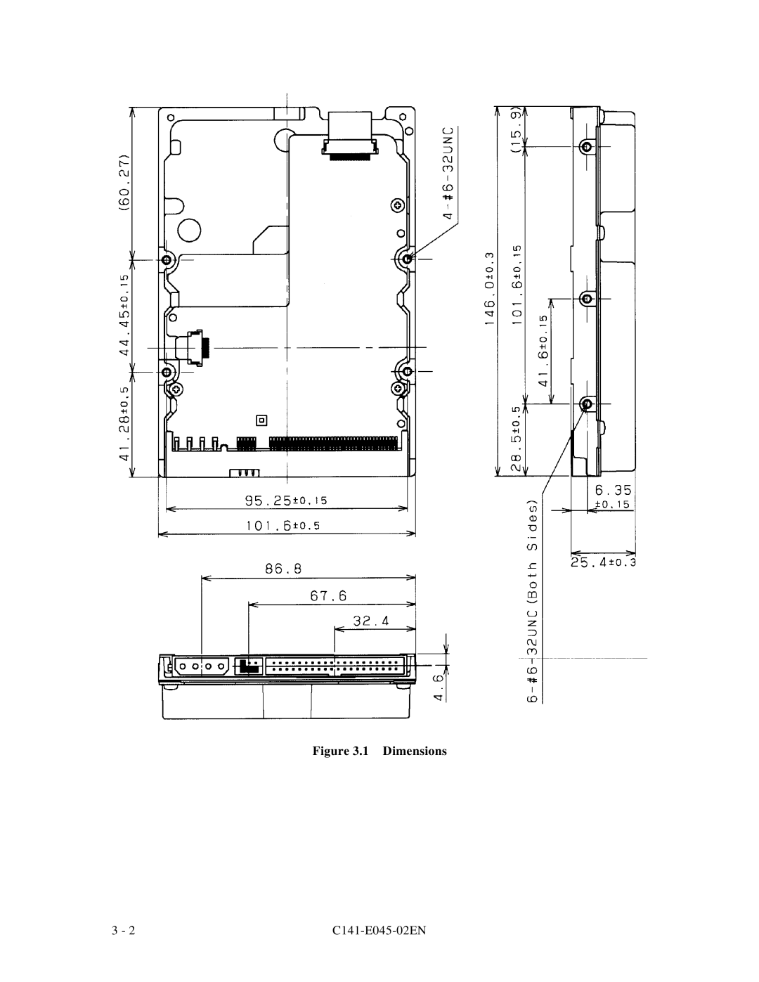 Fujitsu MPB3021AT, MPB3054AT, MPB3032AT, MPB3052AT, MPB3043AT manual Dimensions 