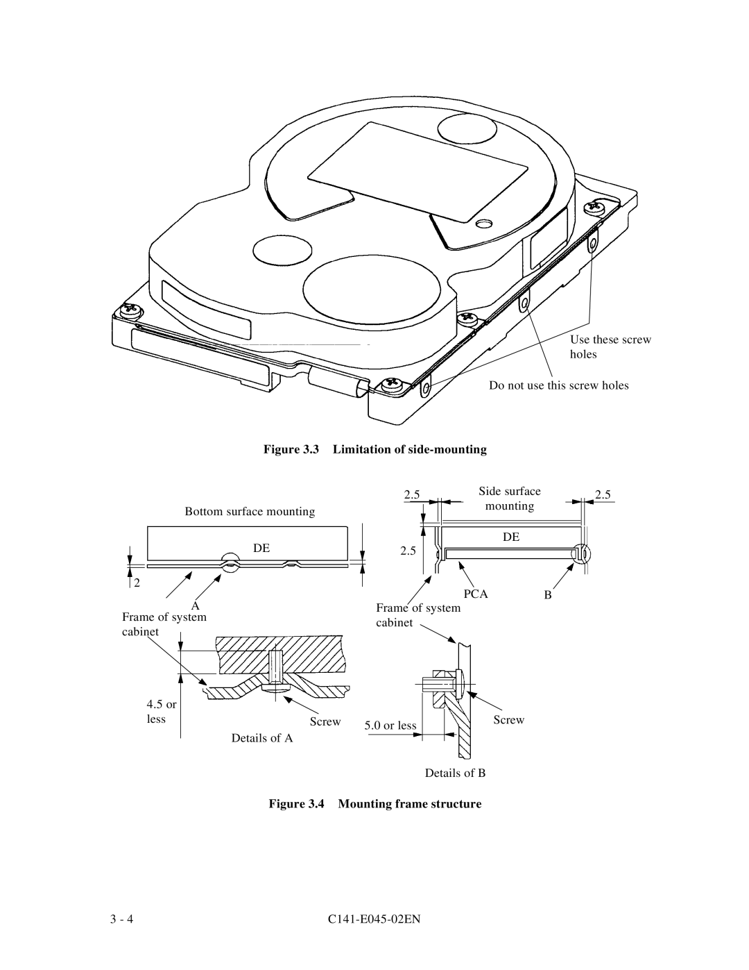 Fujitsu MPB3054AT, MPB3032AT, MPB3052AT, MPB3021AT, MPB3043AT manual Limitation of side-mounting, Pca 