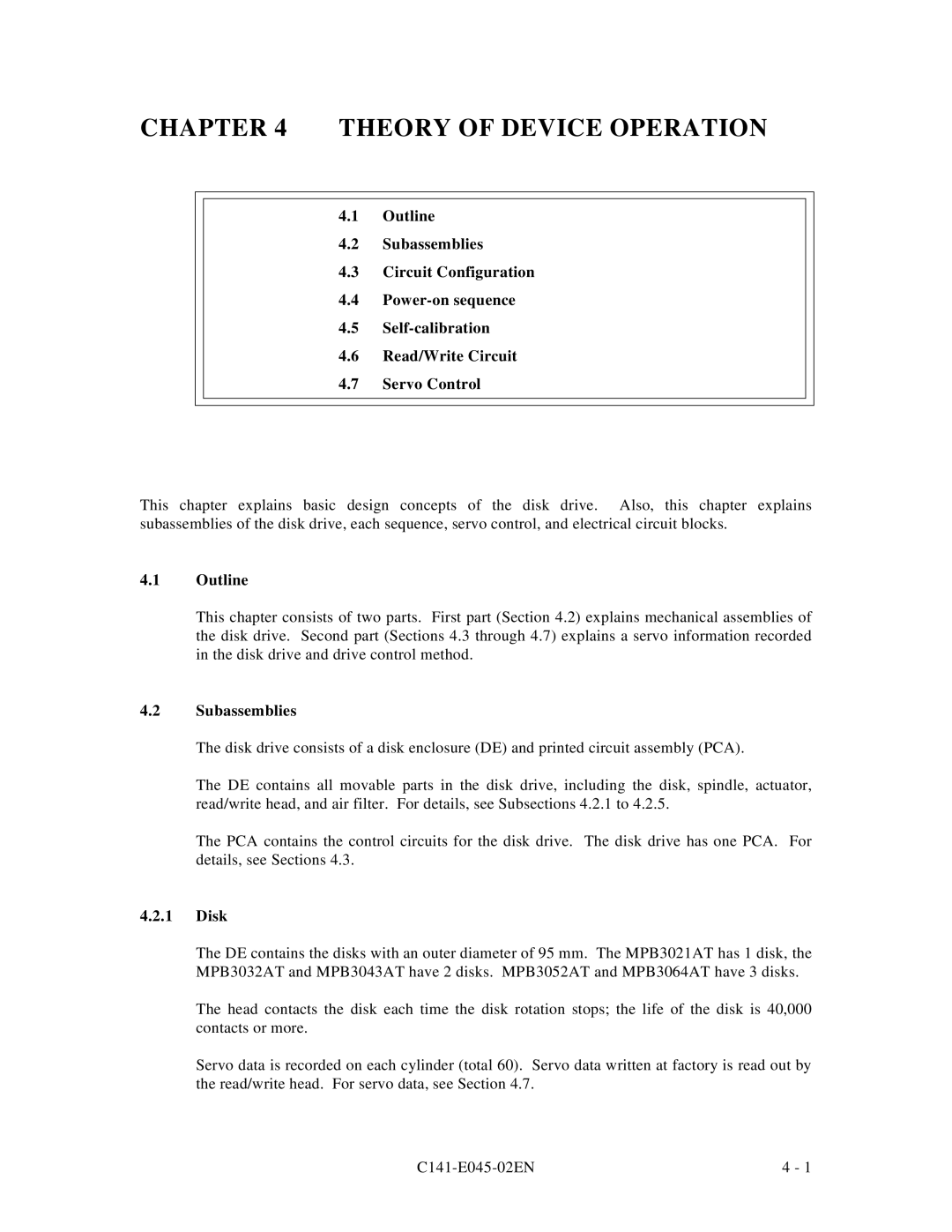 Fujitsu MPB3043AT, MPB3054AT, MPB3032AT, MPB3052AT, MPB3021AT manual Outline, Disk 