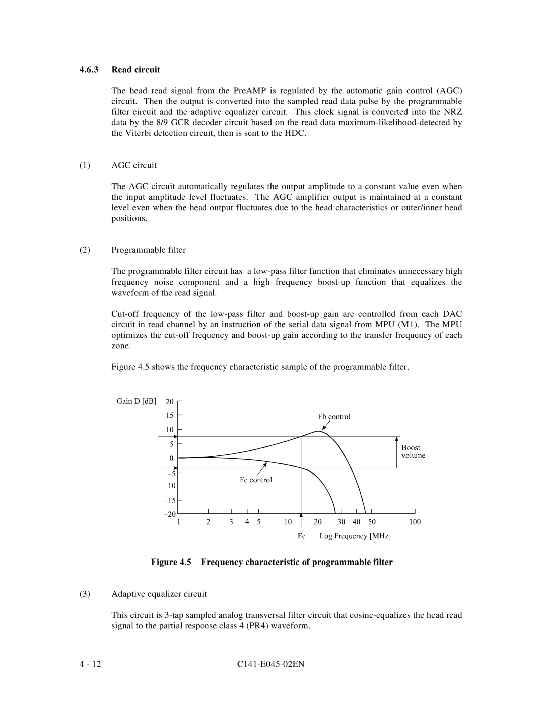 Fujitsu MPB3054AT, MPB3032AT, MPB3052AT, MPB3021AT, MPB3043AT Read circuit, Frequency characteristic of programmable filter 