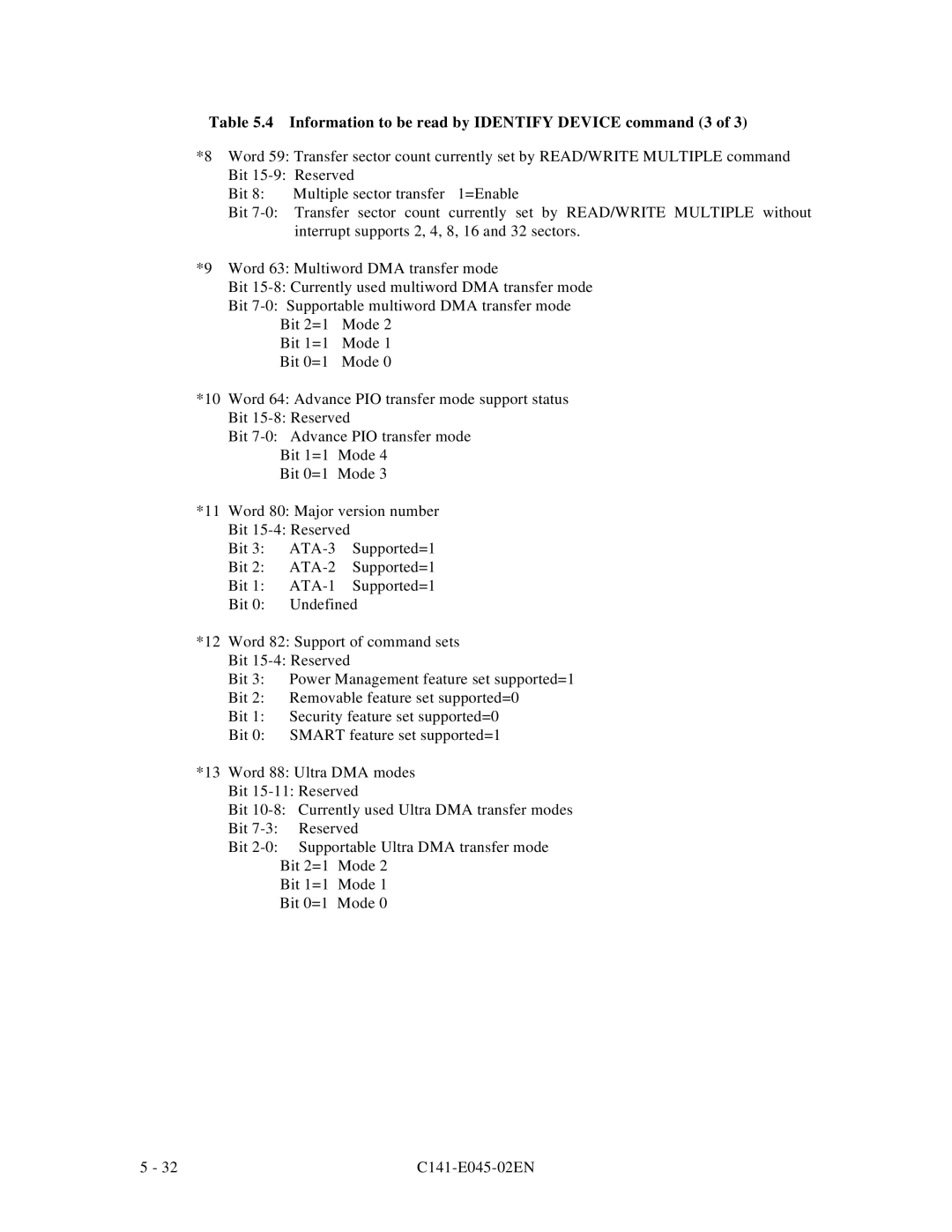 Fujitsu MPB3052AT, MPB3054AT, MPB3032AT, MPB3021AT, MPB3043AT manual Information to be read by Identify Device command 3 