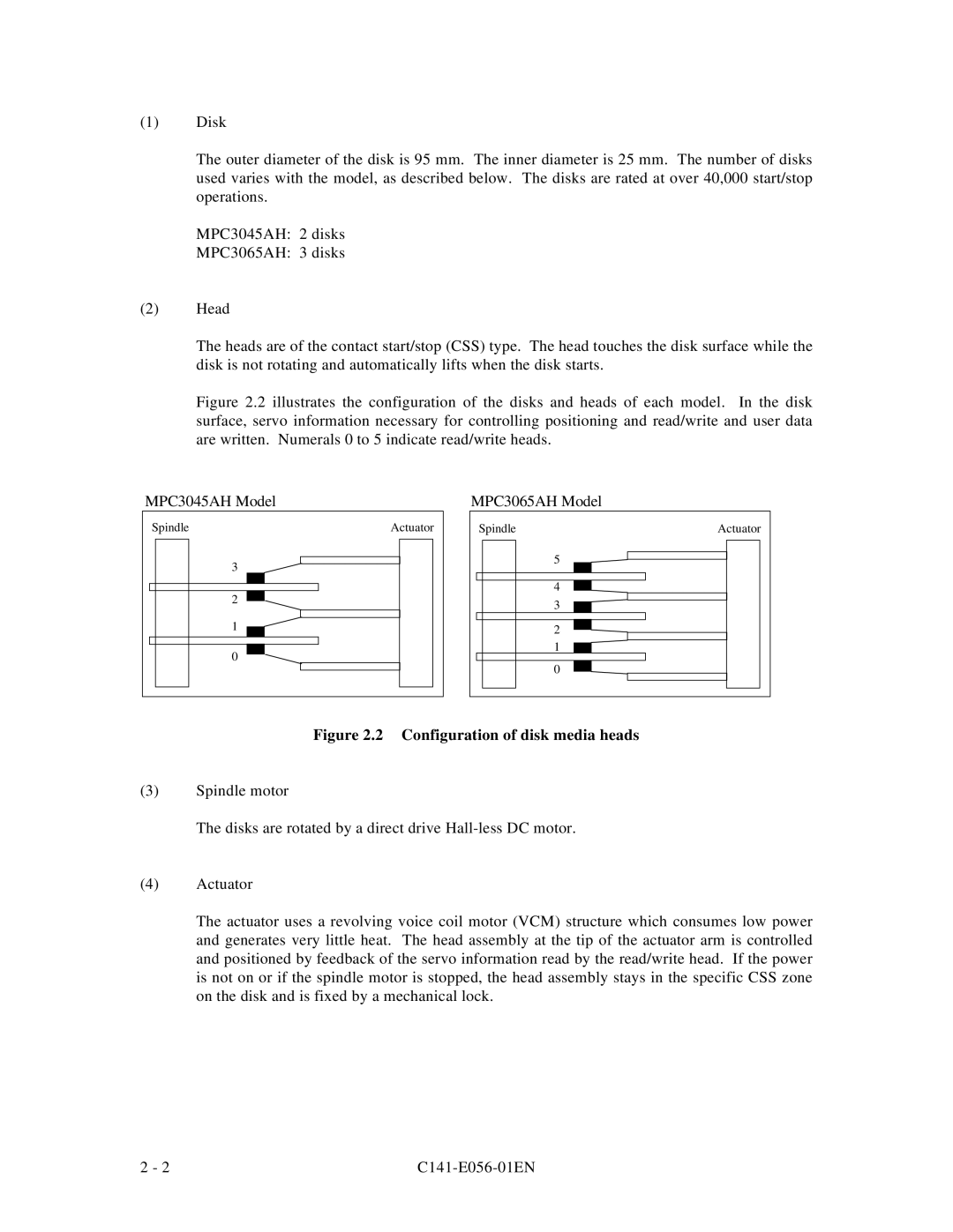 Fujitsu MPC3045AH, MPC3065AH manual Configuration of disk media heads 