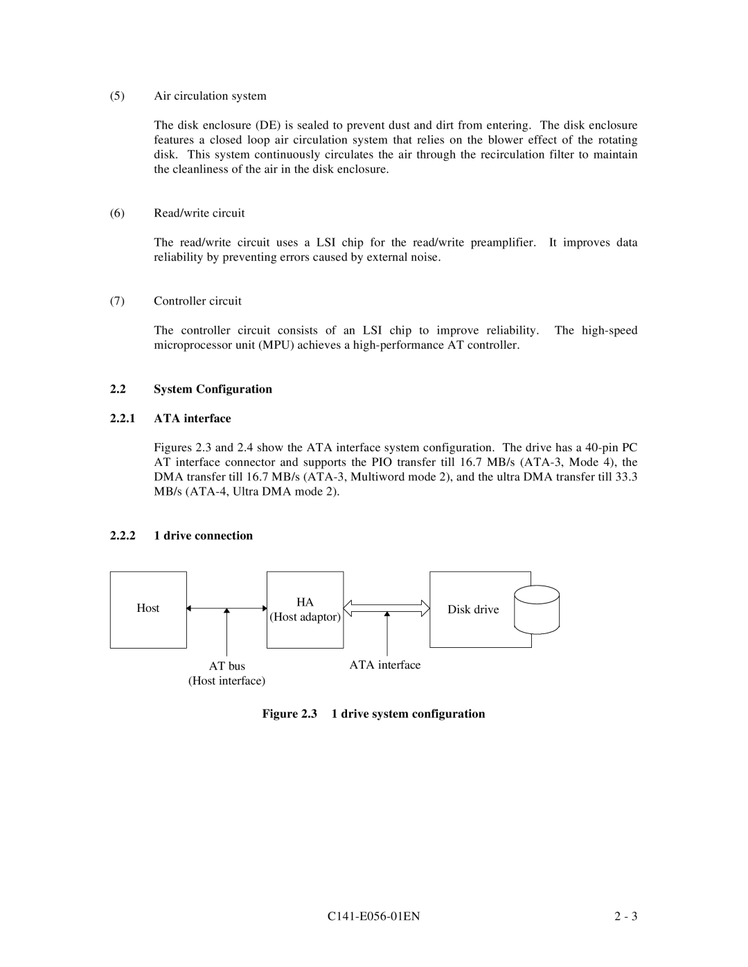 Fujitsu MPC3065AH, MPC3045AH manual System Configuration ATA interface, 2 1 drive connection 