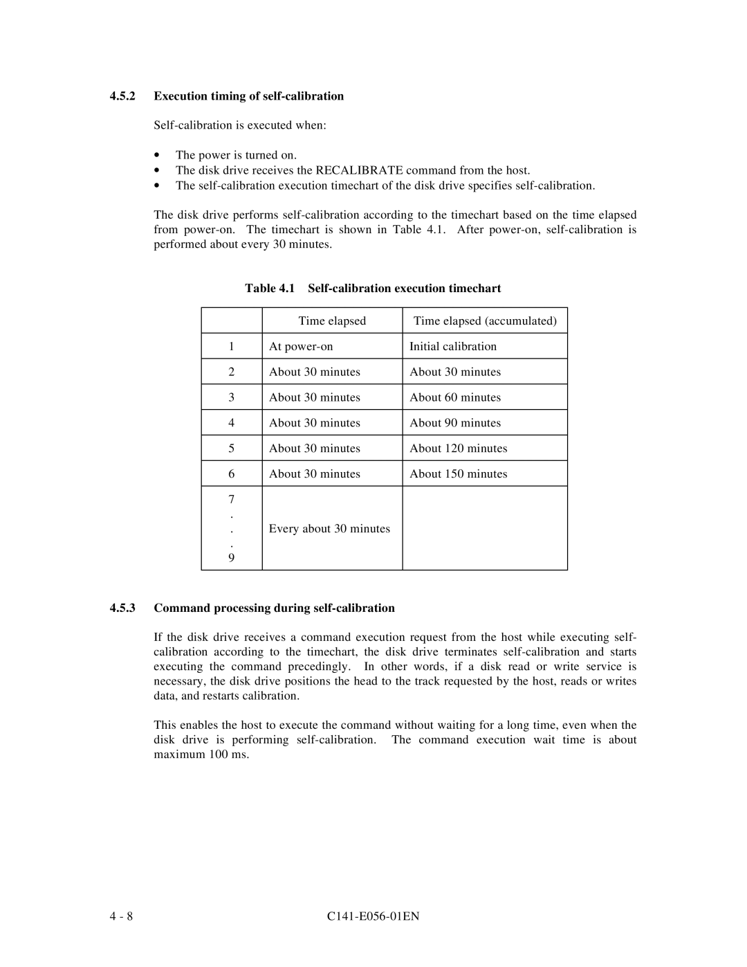 Fujitsu MPC3045AH, MPC3065AH manual Self-calibration execution timechart, Command processing during self-calibration 