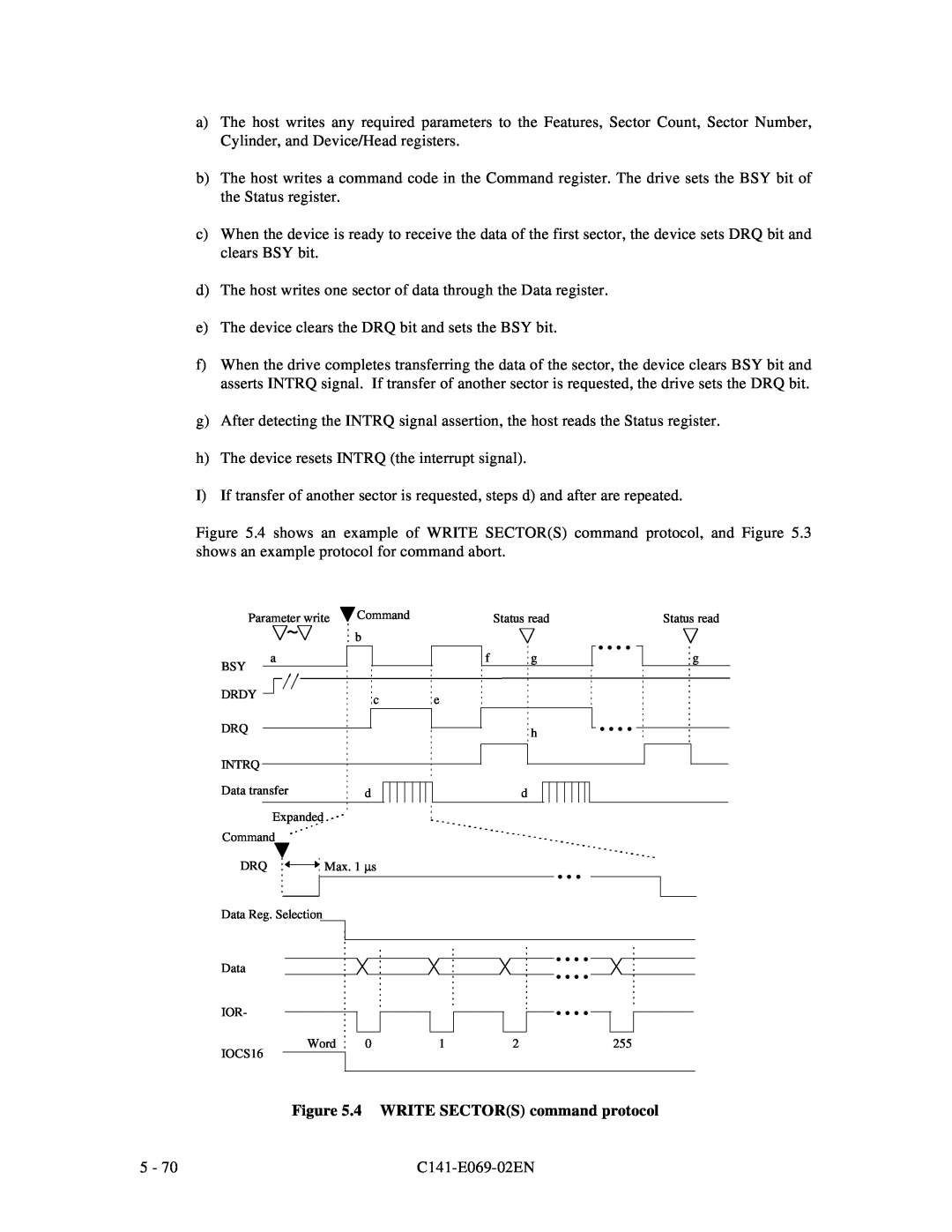Fujitsu MPD3XXXAT manual 4 WRITE SECTORS command protocol 
