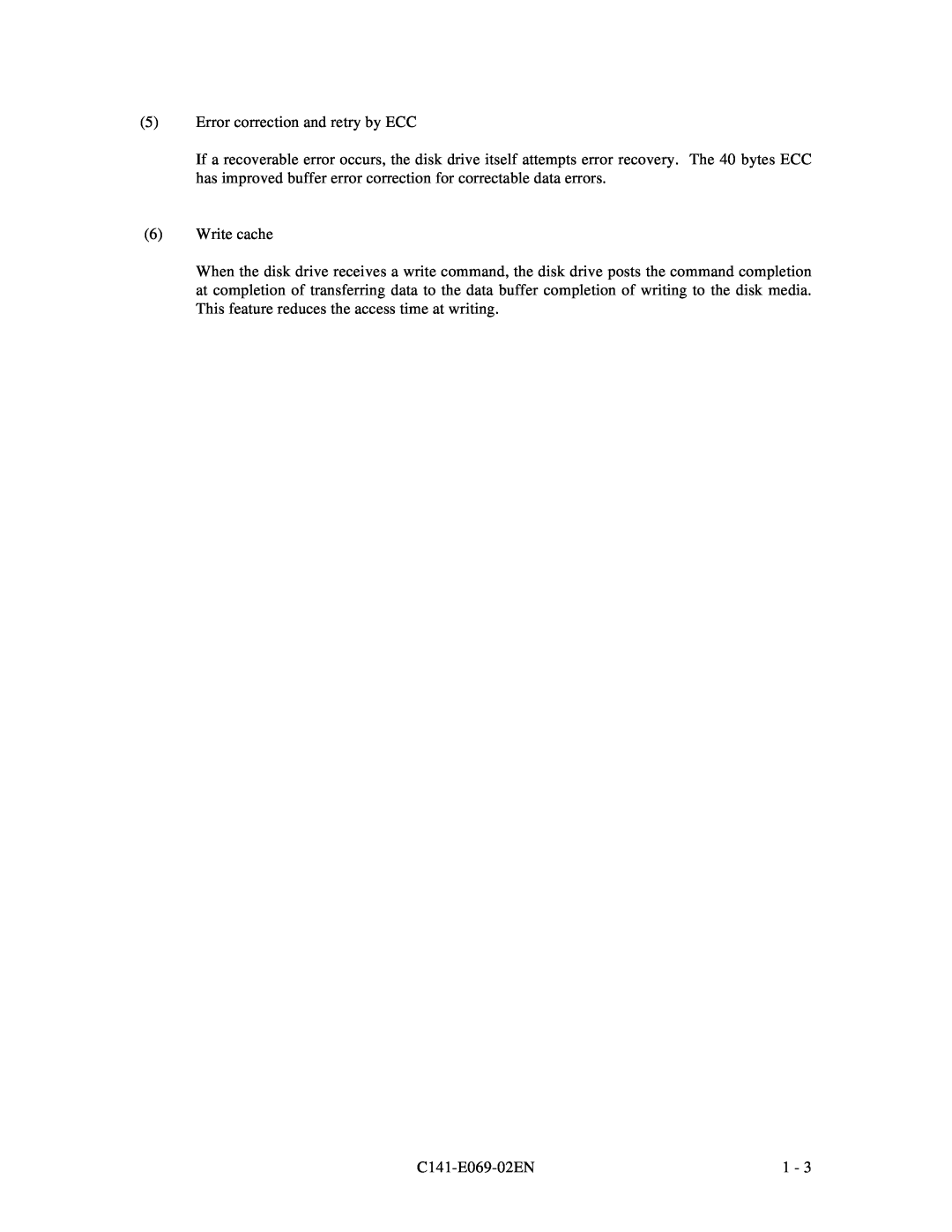 Fujitsu MPD3XXXAT manual Error correction and retry by ECC, Write cache, C141-E069-02EN 