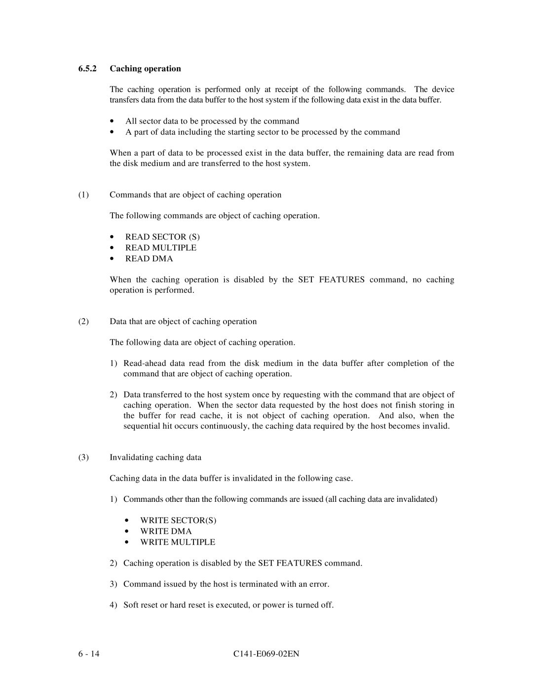 Fujitsu MPD3XXXAT manual Caching operation, ∙ Read Sector S ∙ Read Multiple ∙ Read DMA 