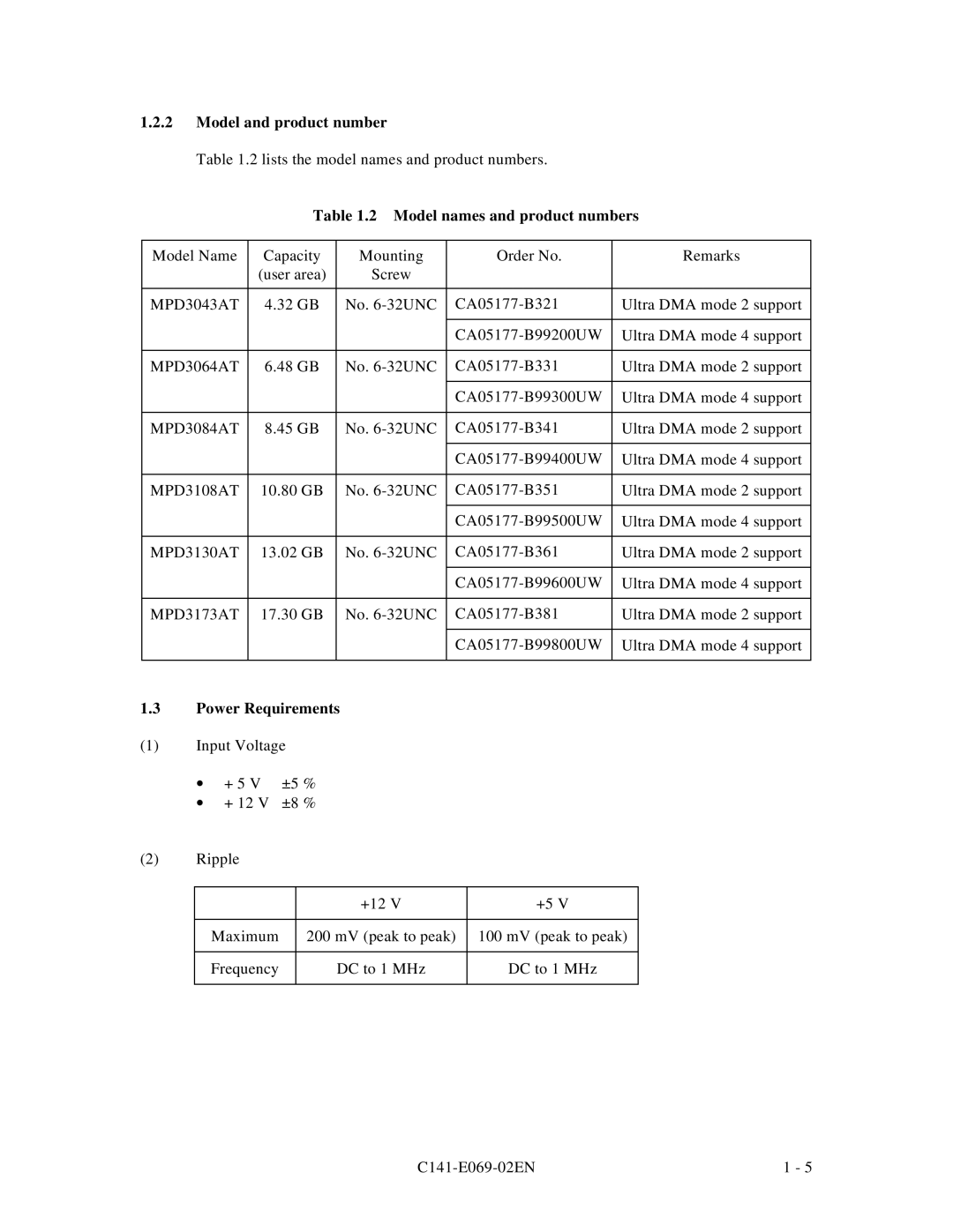 Fujitsu MPD3XXXAT manual Model and product number, Model names and product numbers 