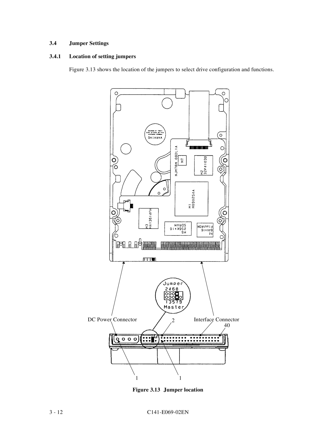 Fujitsu MPD3XXXAT manual Jumper Settings Location of setting jumpers, Jumper location 