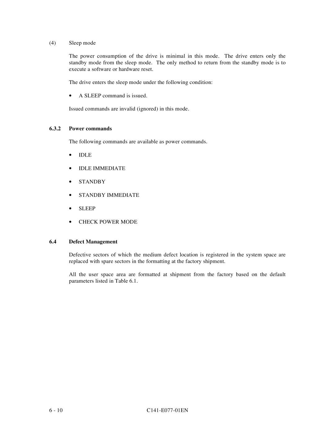 Fujitsu MPE3XXXAT manual Power commands, Defect Management 