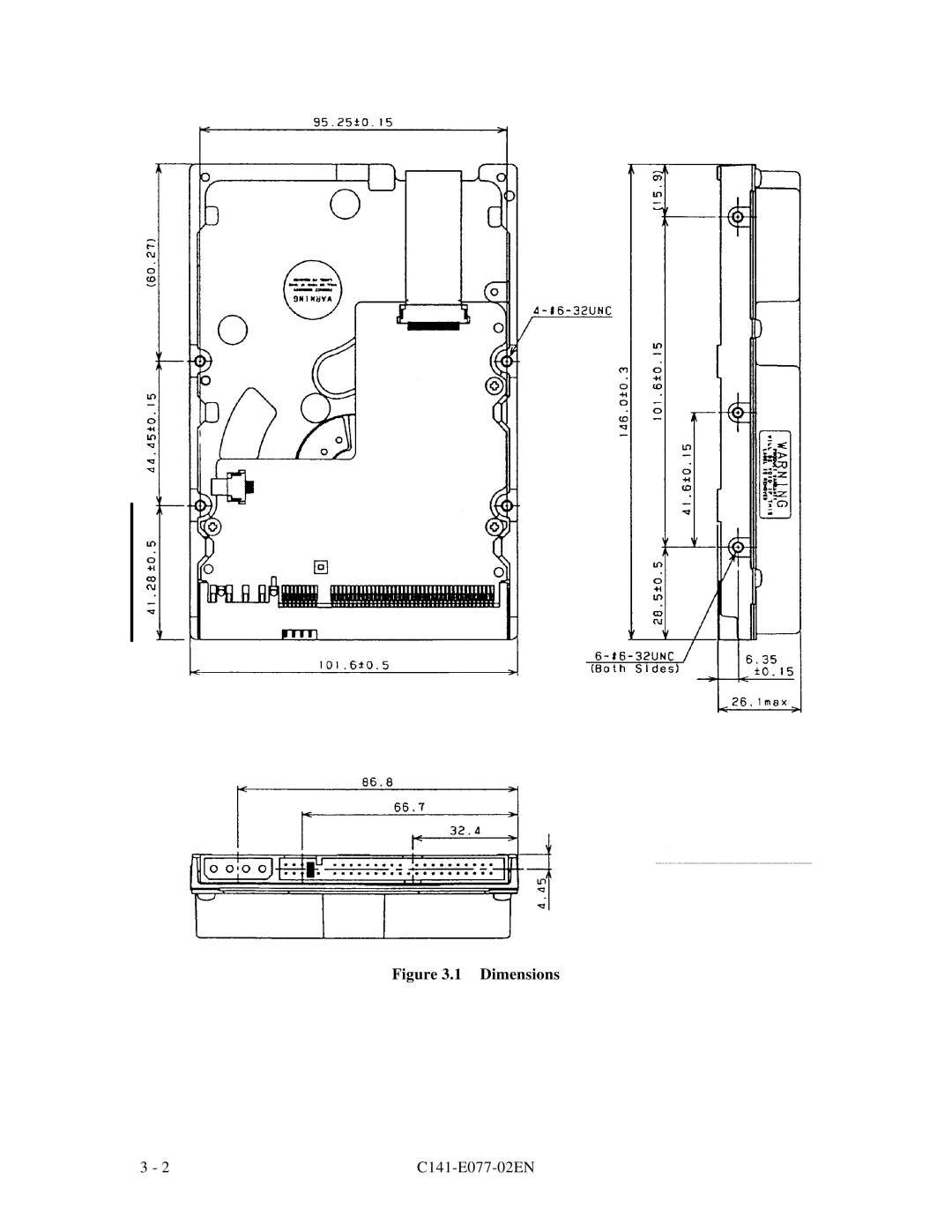 Fujitsu MPE3XXXAT manual Dimensions 