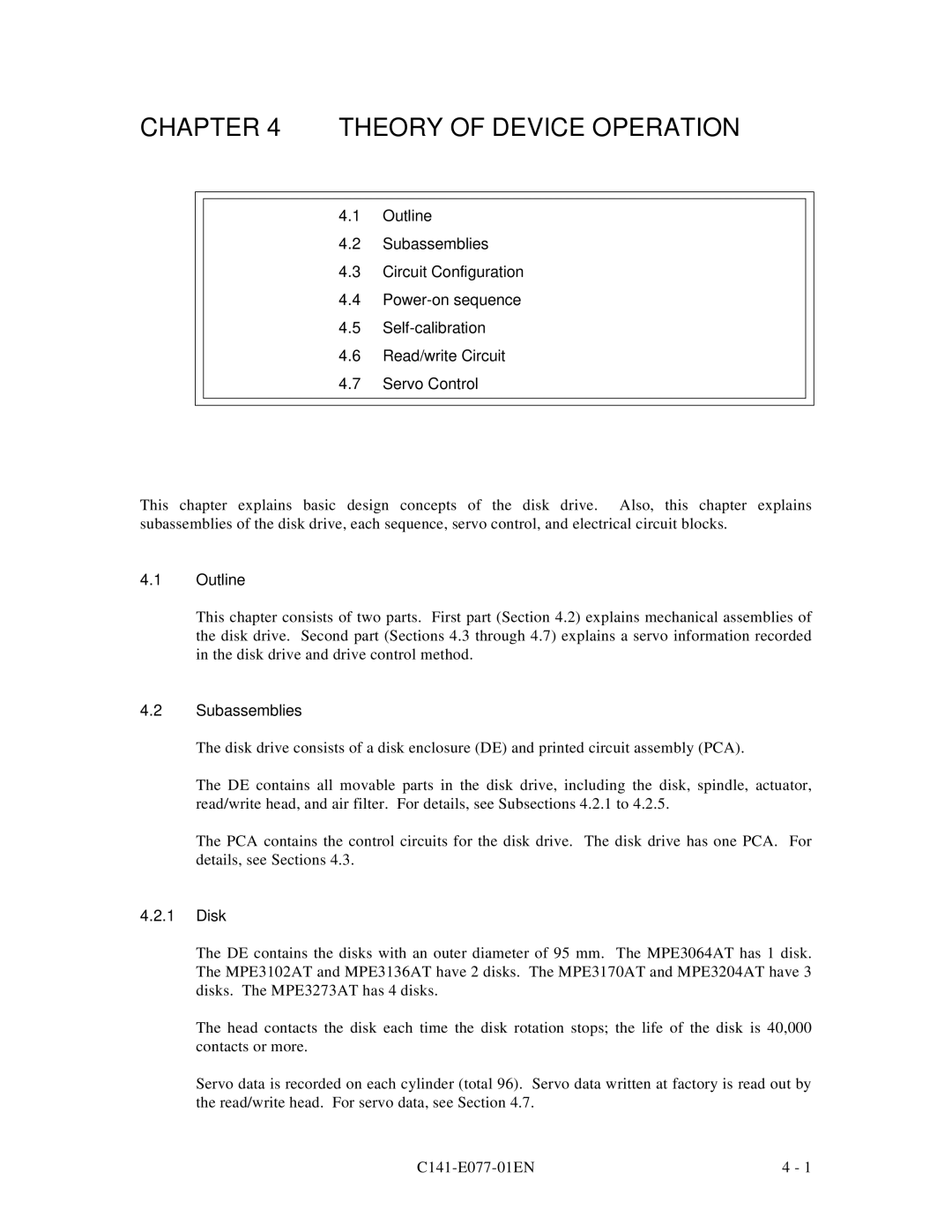 Fujitsu MPE3XXXAT manual Outline, Disk 