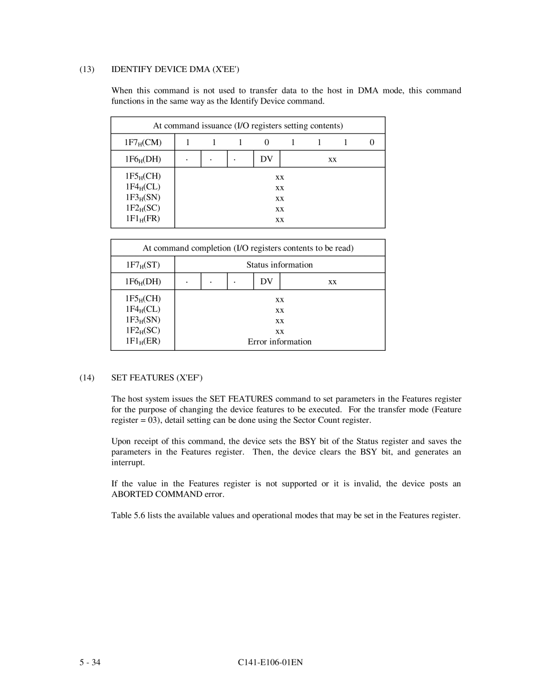 Fujitsu MPF3XXXAH manual Identify Device DMA XEE, SET Features XEF 