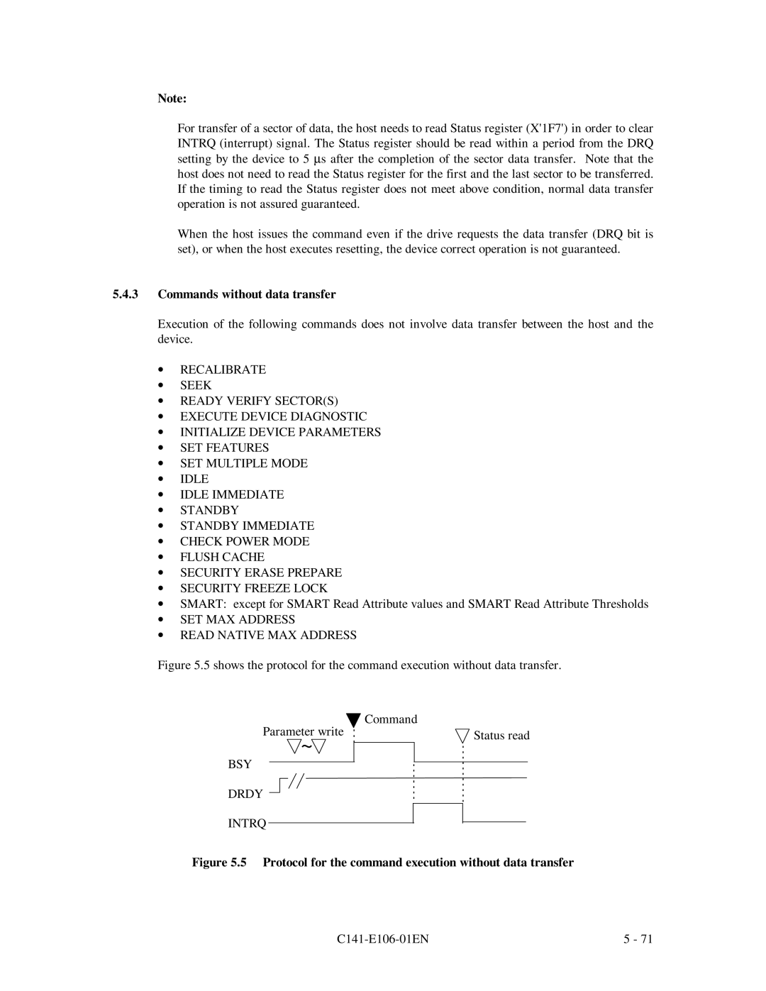 Fujitsu MPF3XXXAH manual Commands without data transfer, ∙ SET MAX Address ∙ Read Native MAX Address, BSY Drdy Intrq 