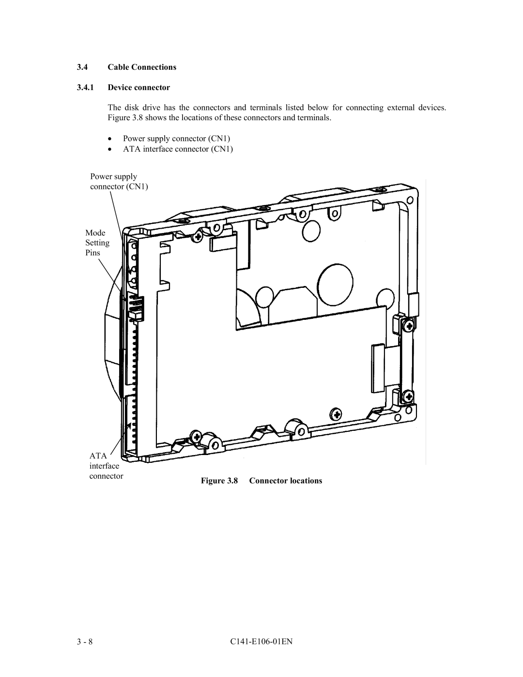 Fujitsu MPF3XXXAH manual DEOH&RQQHFWLRQV Hylfhfrqqhfwru, 3RZHUVXSSO\FRQQHFWRU&1 $7$LQWHUIDFHFRQQHFWRU&1, 0RGH 6HWWLQJ 3LQV 