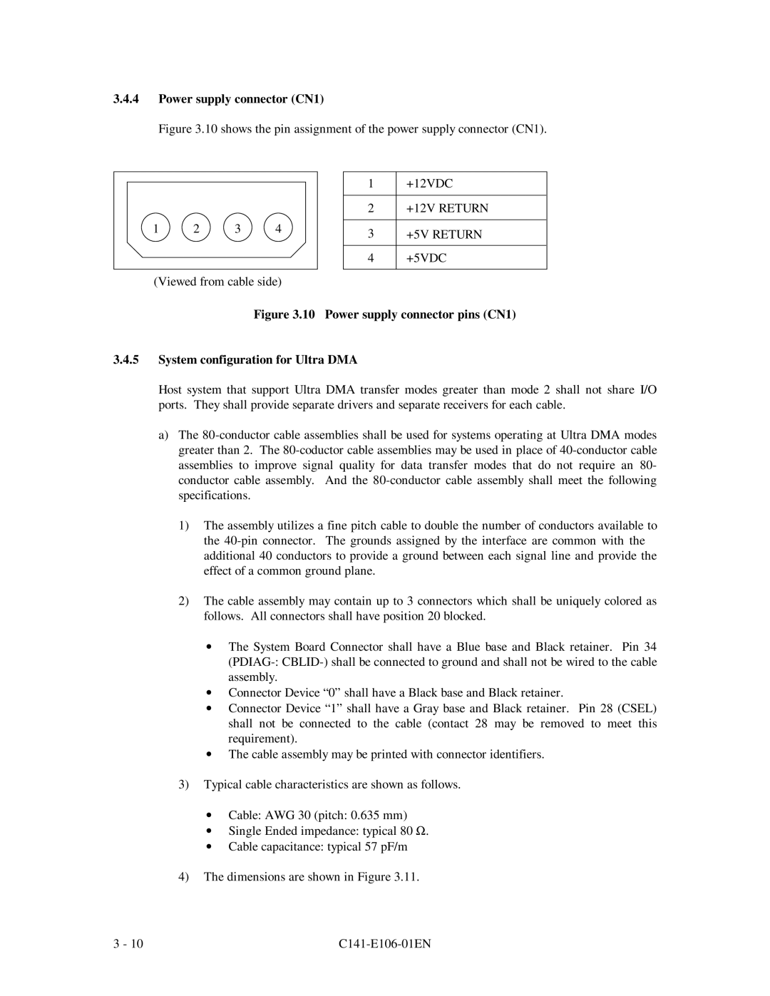 Fujitsu MPF3XXXAH manual Power supply connector CN1, +12V Return +5V Return 