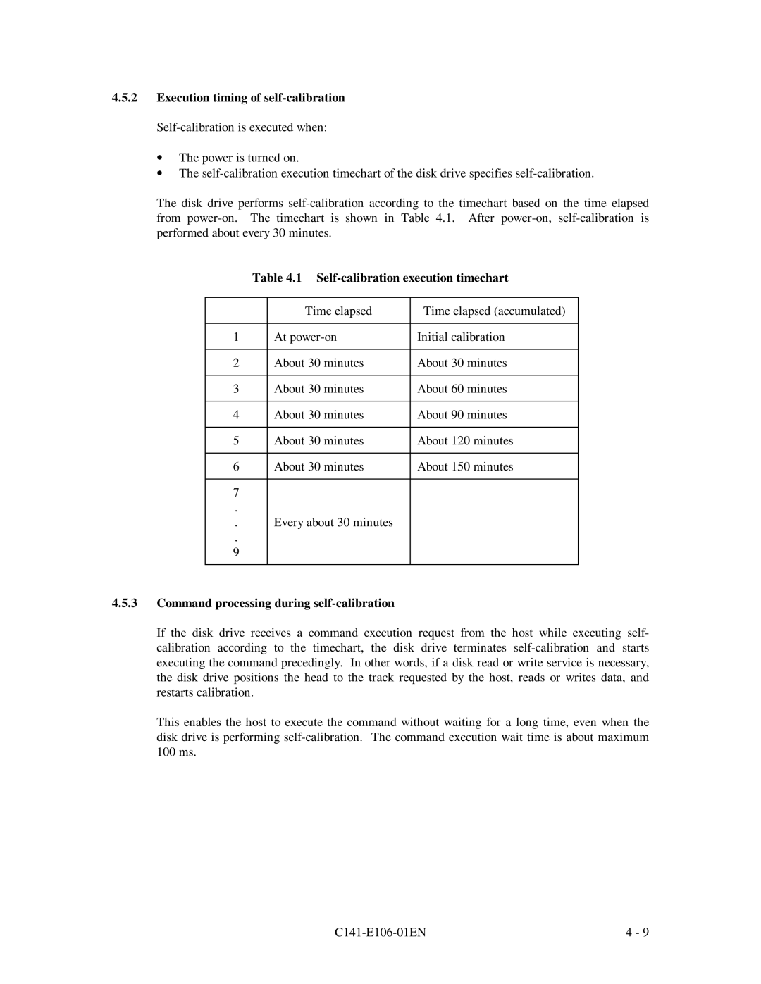 Fujitsu MPF3XXXAH manual Self-calibration execution timechart, Command processing during self-calibration 