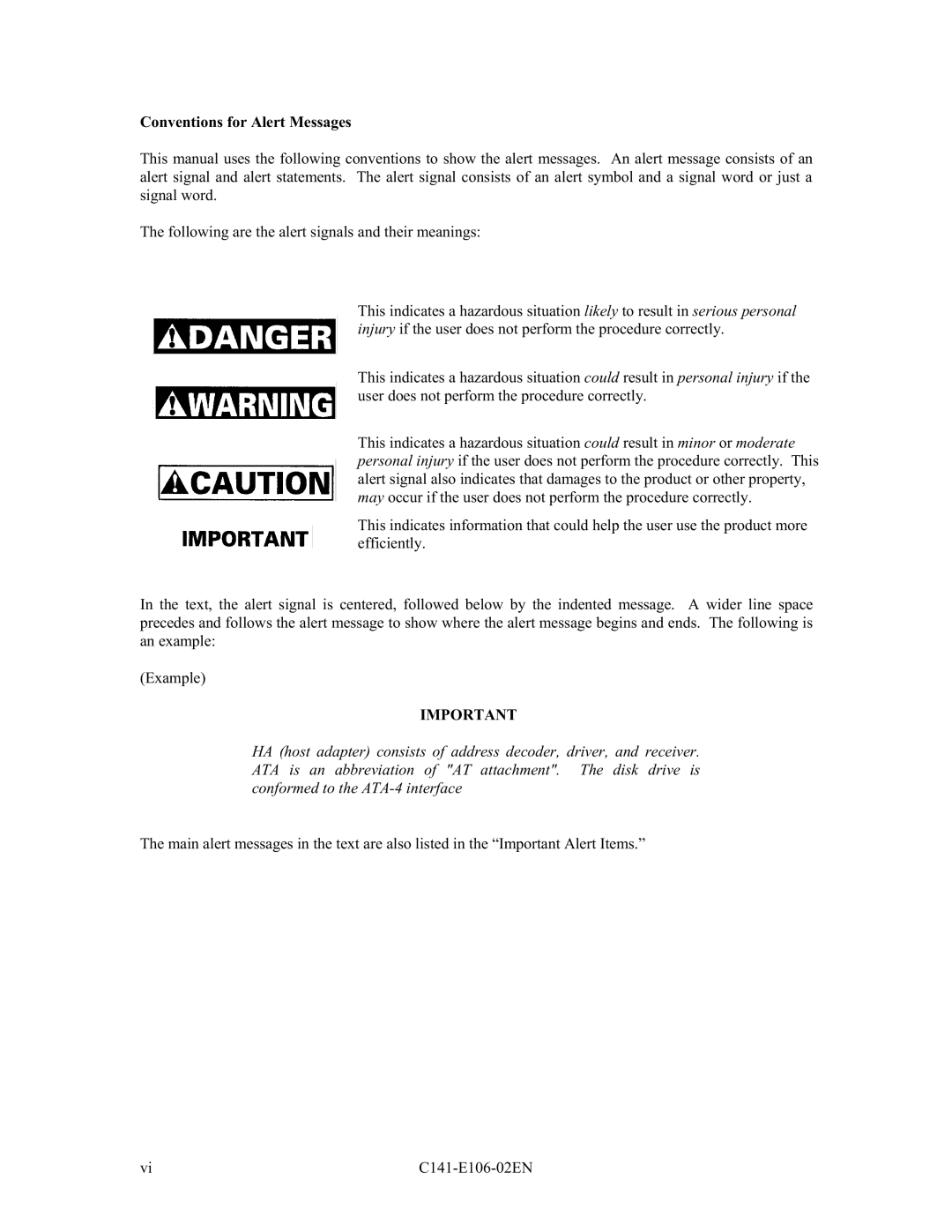 Fujitsu MPF3XXXAH manual RQYHQWLRQVIRU$OHUW0HVVDJHV, 7KHIROORZLQJDUHWKHDOHUWVLJQDOVDQGWKHLUPHDQLQJV, Dpsoh, 03257$17 