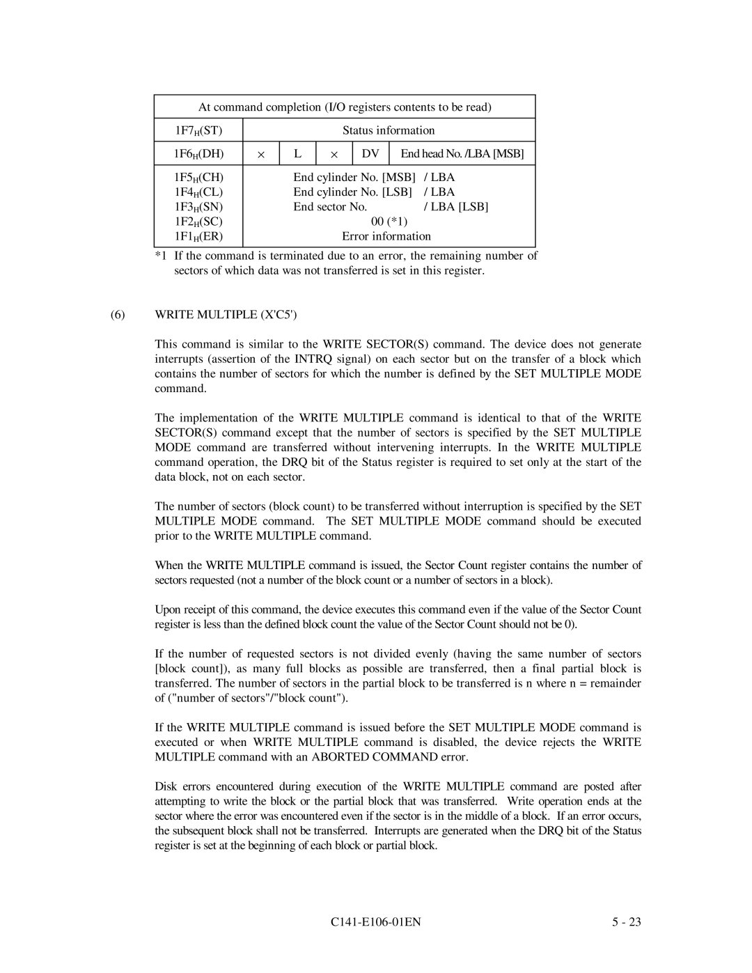 Fujitsu MPF3XXXAH manual Write Multiple XC5 