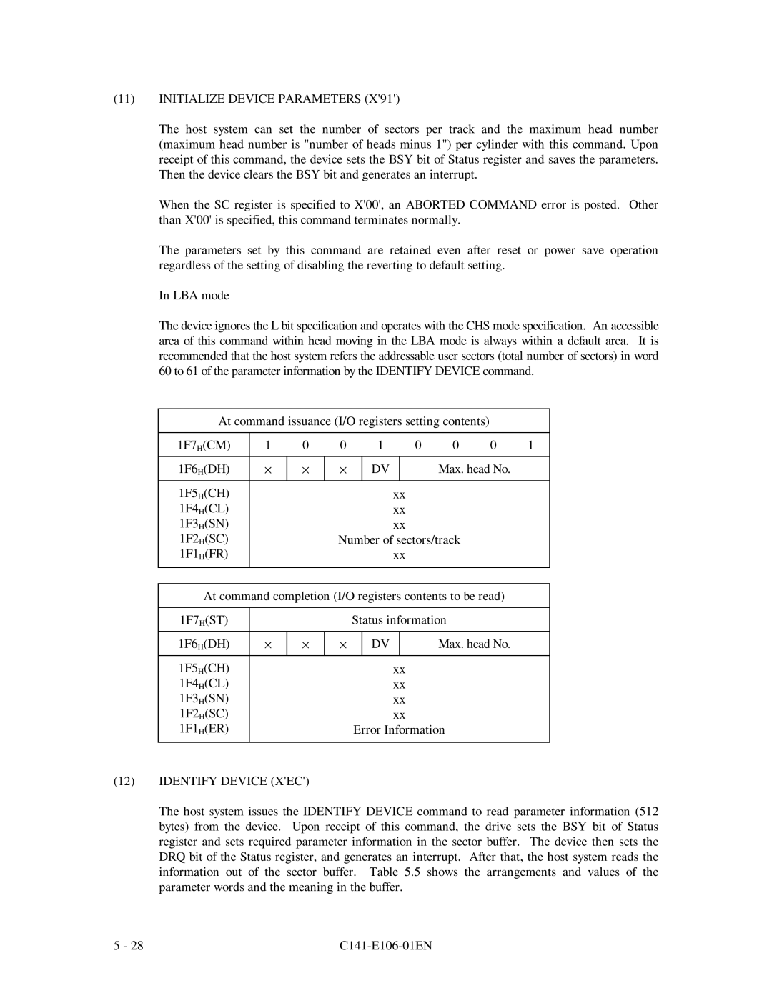 Fujitsu MPF3XXXAH manual Initialize Device Parameters, Identify Device XEC 