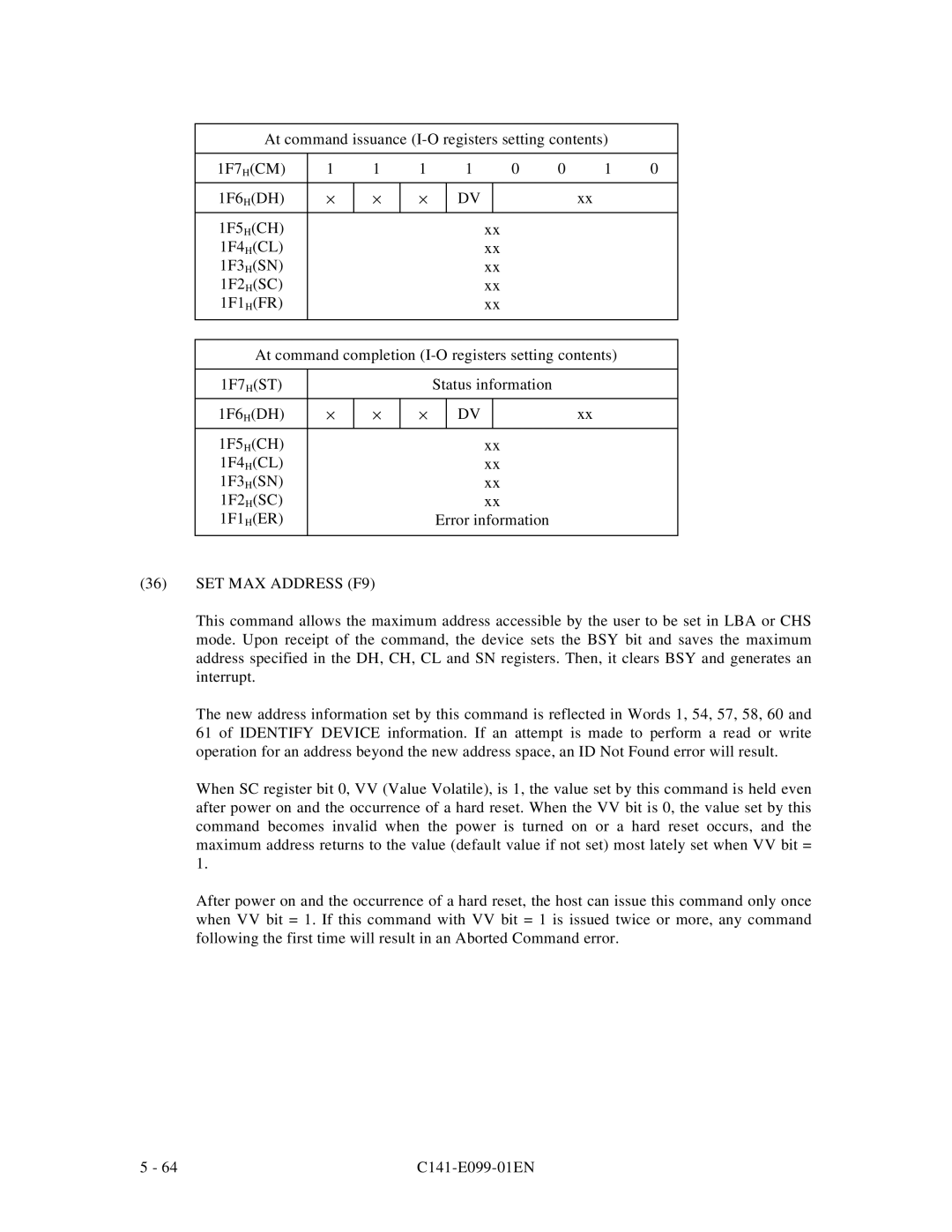 Fujitsu MPF3XXXAT manual SET MAX Address F9 