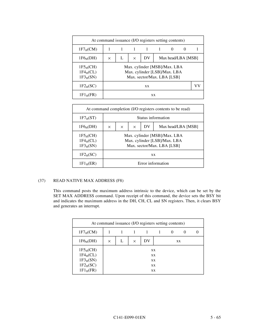 Fujitsu MPF3XXXAT manual Read Native MAX Address F8 