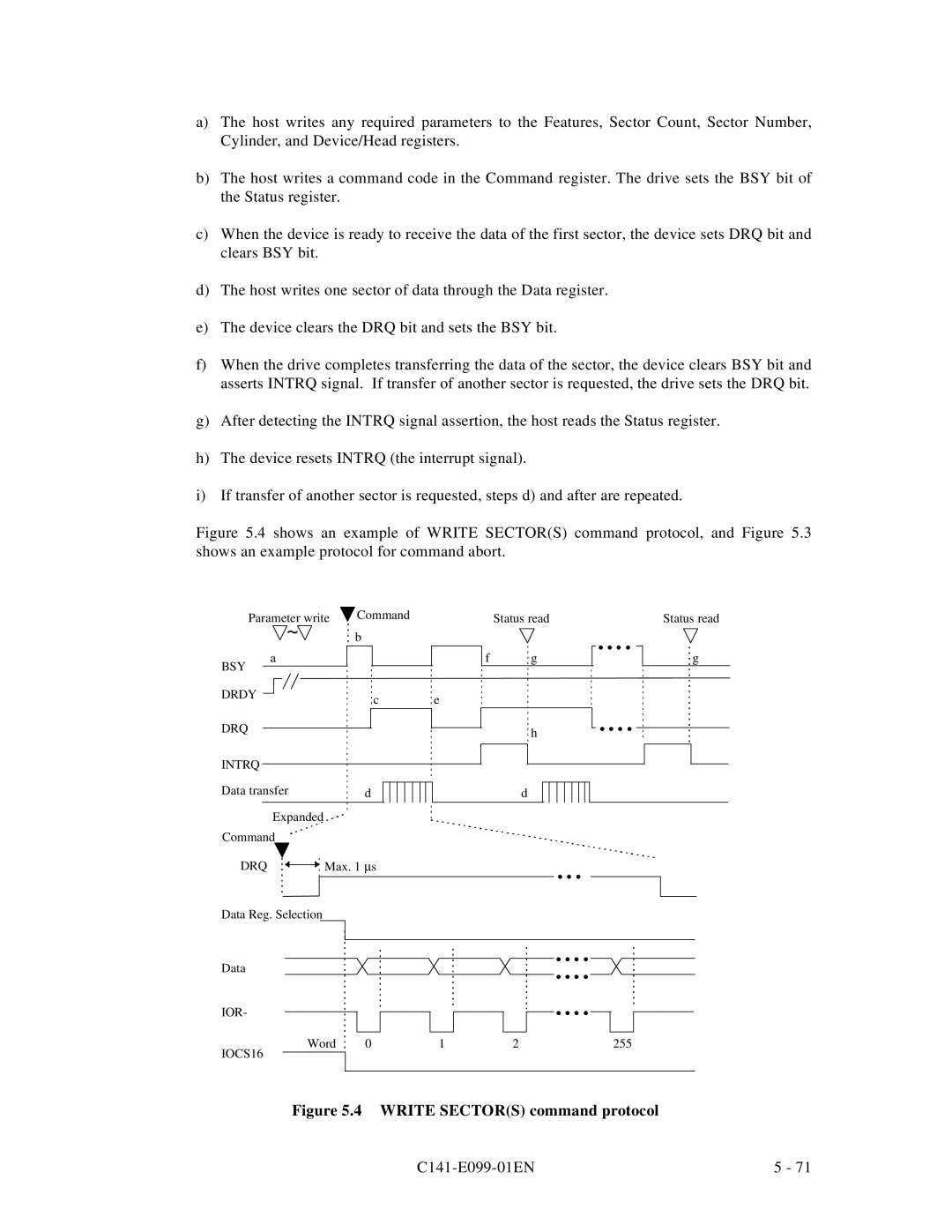 Fujitsu MPF3XXXAT manual Write Sectors command protocol 