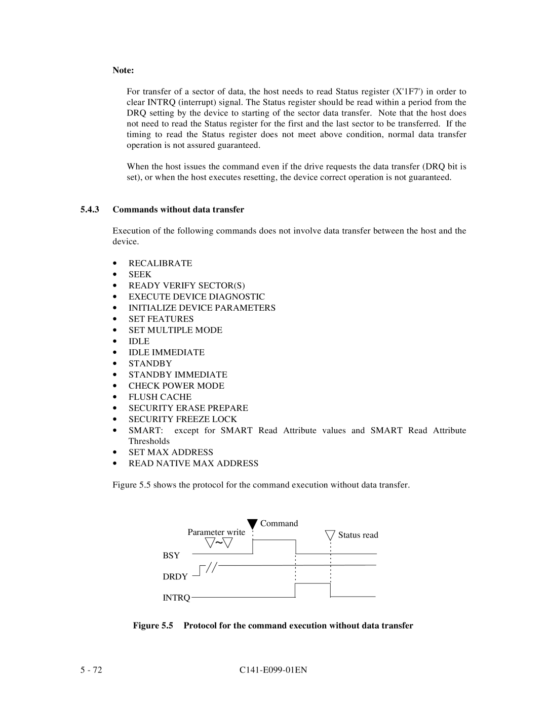 Fujitsu MPF3XXXAT manual Commands without data transfer, ∙ SET MAX Address ∙ Read Native MAX Address, BSY Drdy Intrq 