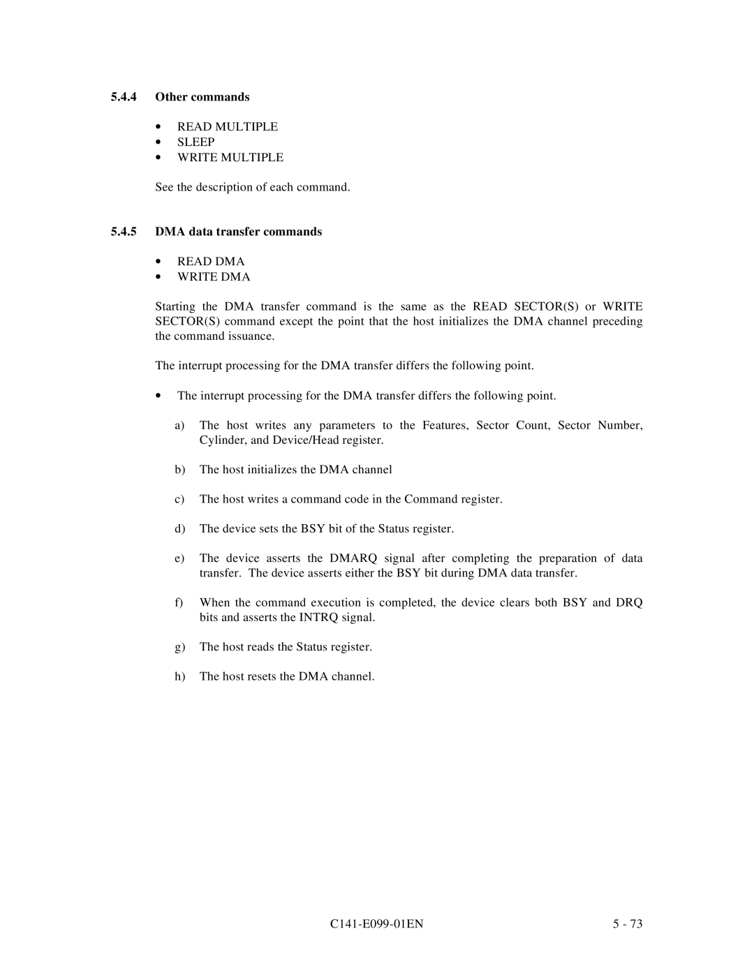 Fujitsu MPF3XXXAT manual Other commands, ∙ Read Multiple ∙ Sleep ∙ Write Multiple, DMA data transfer commands 