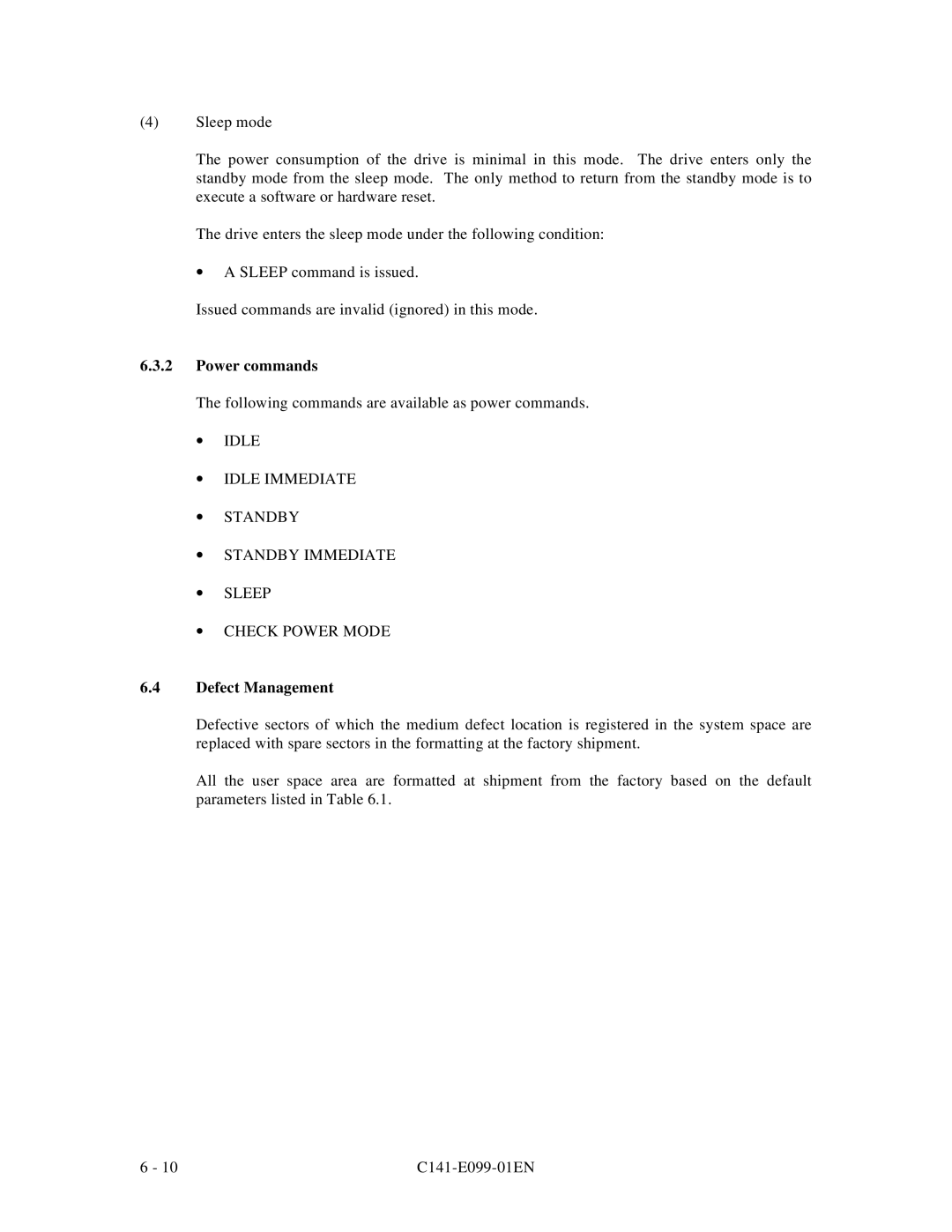 Fujitsu MPF3XXXAT manual Power commands, Defect Management 