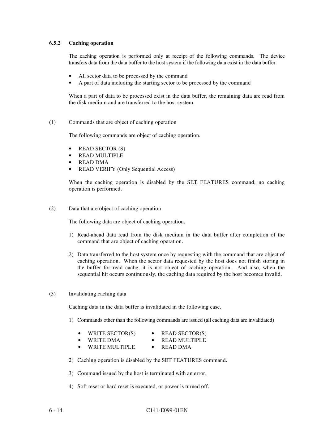 Fujitsu MPF3XXXAT manual Caching operation, ∙ Read Sector S ∙ Read Multiple ∙ Read DMA 