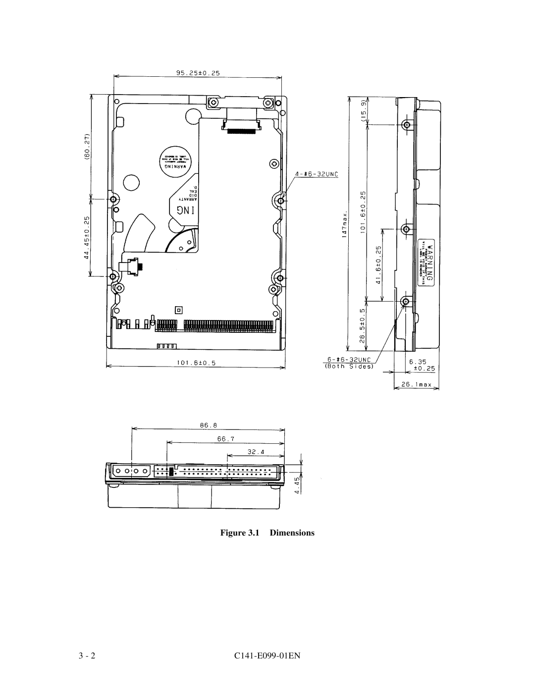 Fujitsu MPF3XXXAT manual Dimensions 