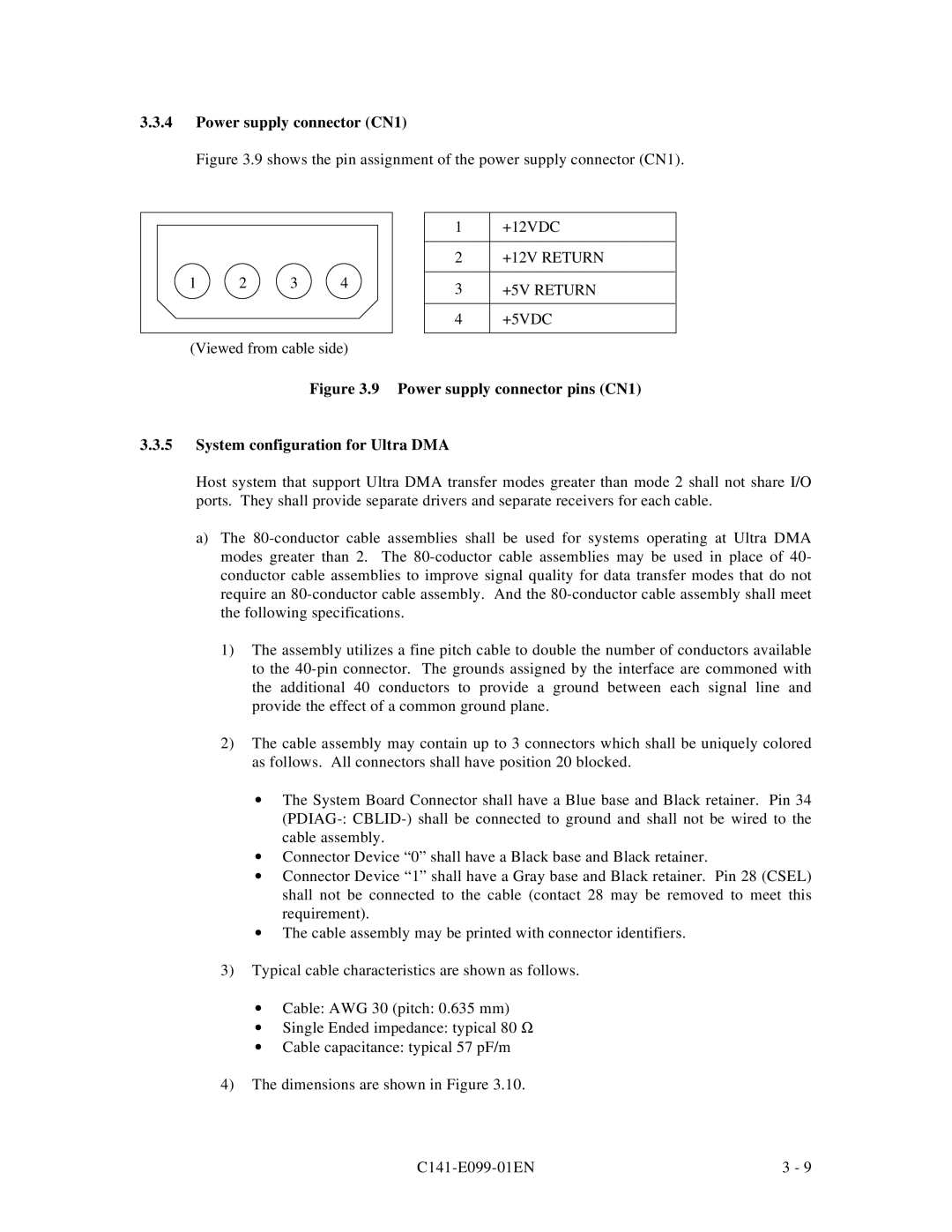 Fujitsu MPF3XXXAT manual Power supply connector CN1, +12V Return +5V Return 