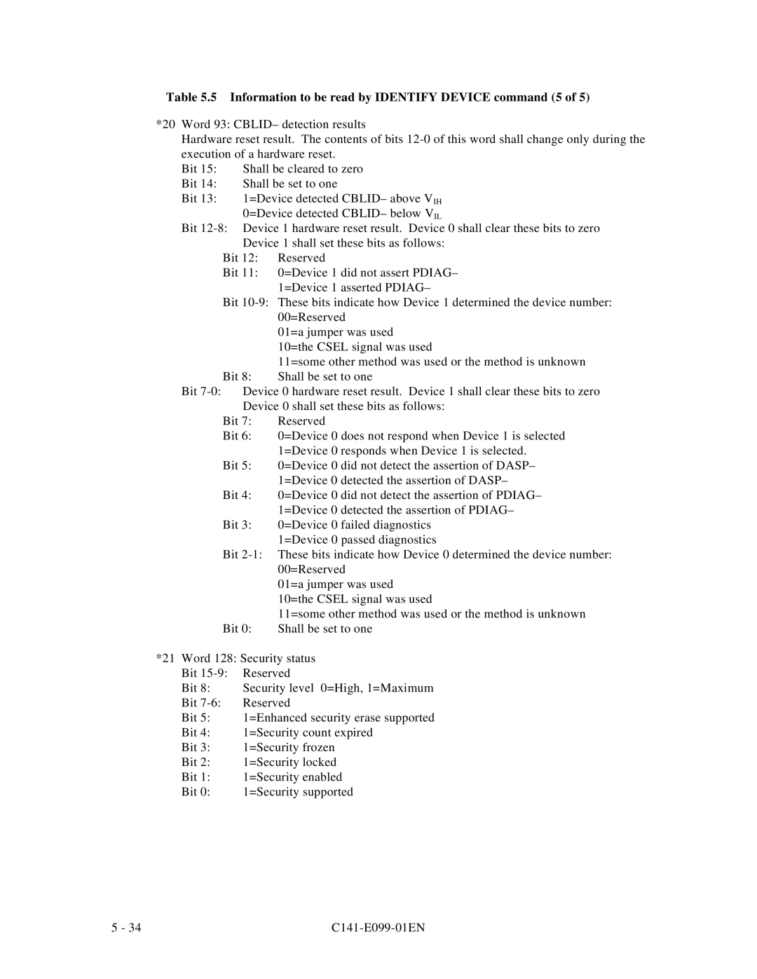 Fujitsu MPF3XXXAT manual Information to be read by Identify Device command 5 