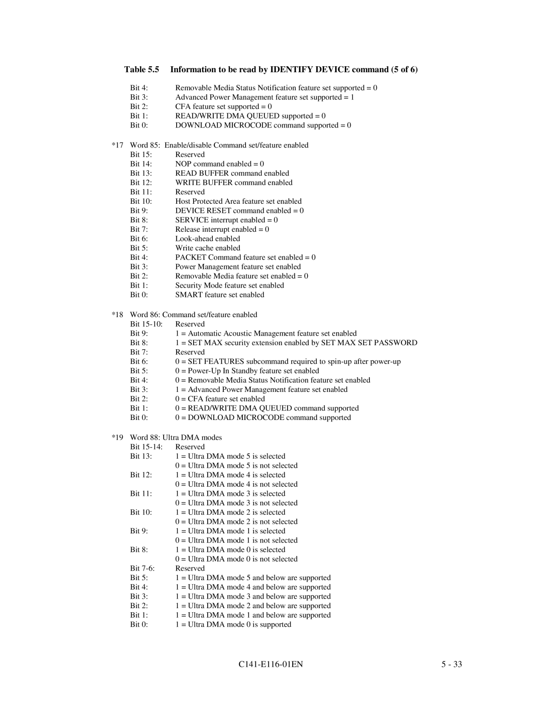 Fujitsu MPG3XXXAH-E manual Information to be read by Identify Device command 5 