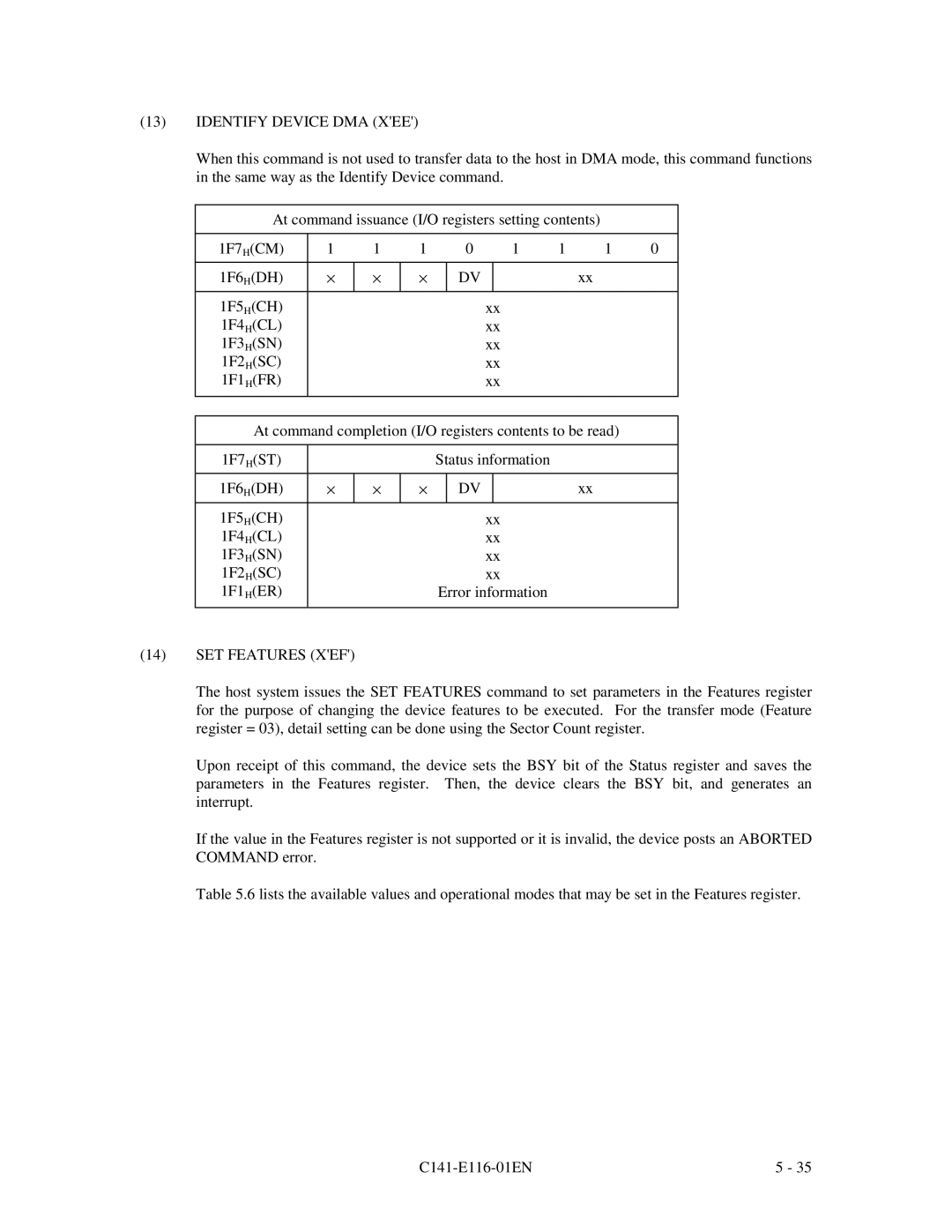 Fujitsu MPG3XXXAH-E manual Identify Device DMA XEE, SET Features XEF 