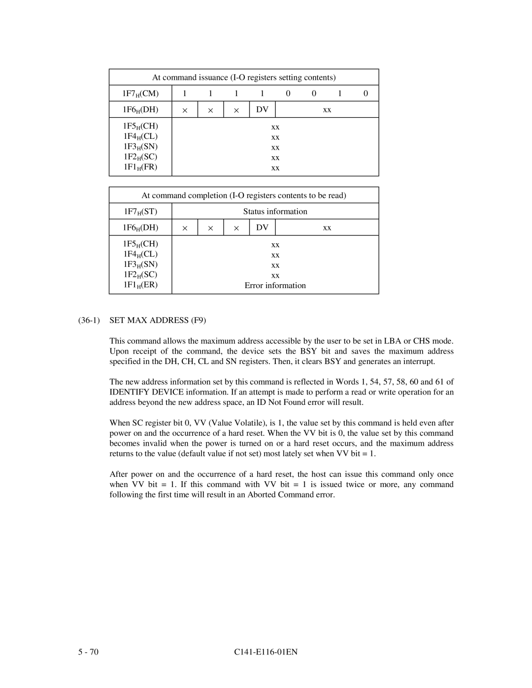 Fujitsu MPG3XXXAH-E manual SET MAX Address F9 