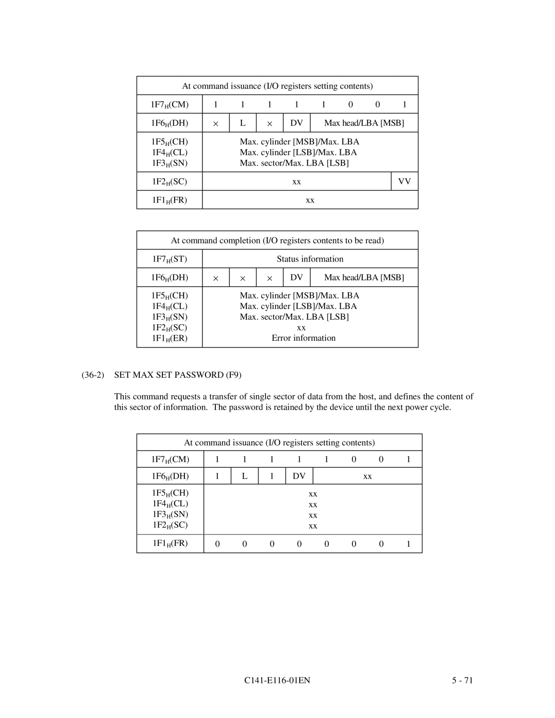 Fujitsu MPG3XXXAH-E manual SET MAX SET Password F9 