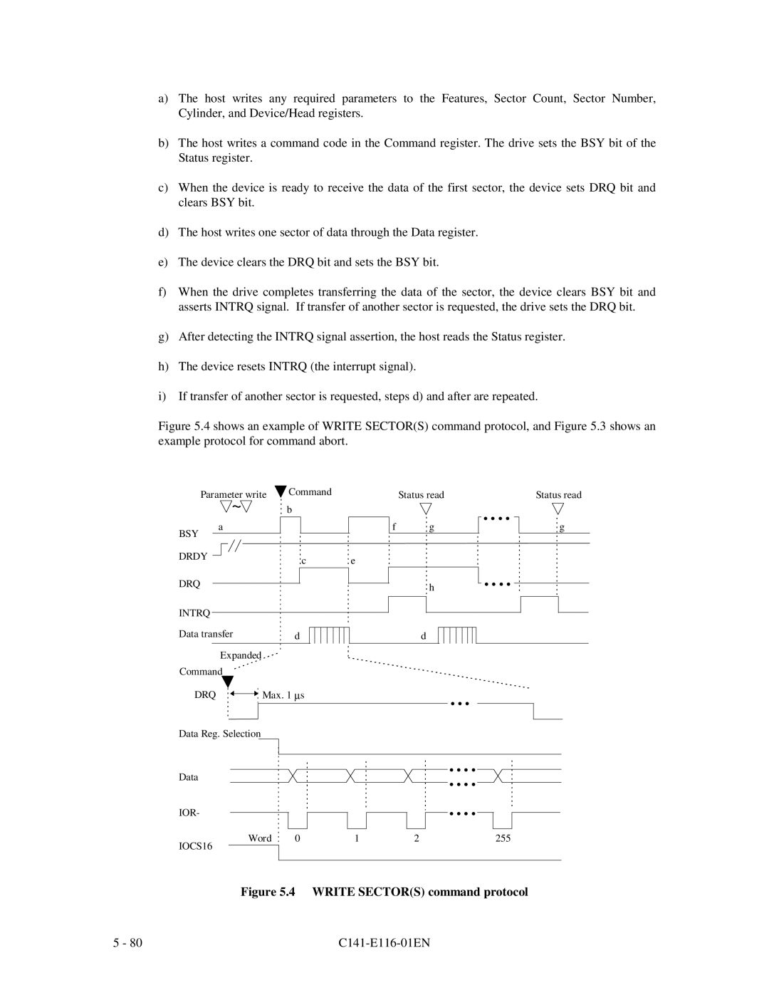 Fujitsu MPG3XXXAH-E manual Write Sectors command protocol 