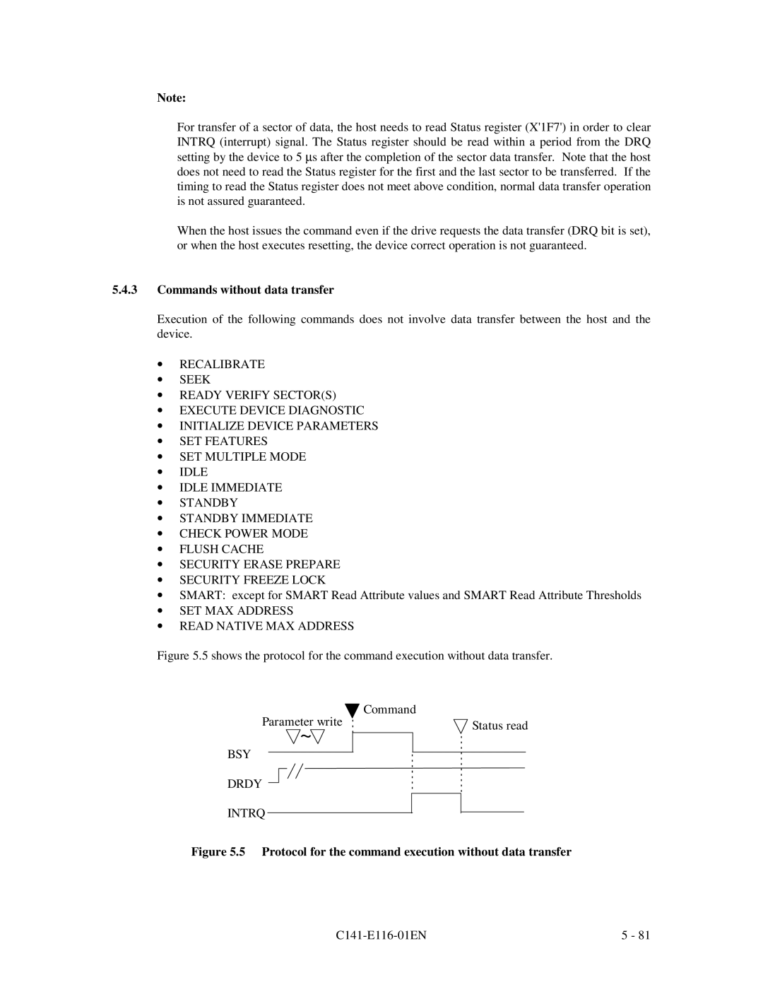 Fujitsu MPG3XXXAH-E manual Commands without data transfer, SET MAX Address Read Native MAX Address, BSY Drdy Intrq 