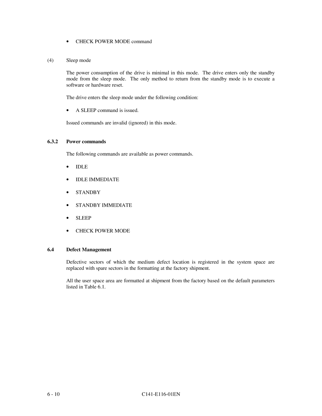 Fujitsu MPG3XXXAH-E manual Power commands, Defect Management 