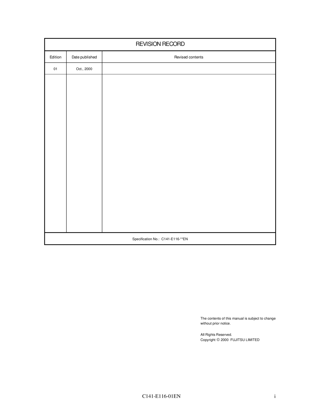 Fujitsu MPG3XXXAH-E manual Revision Record 