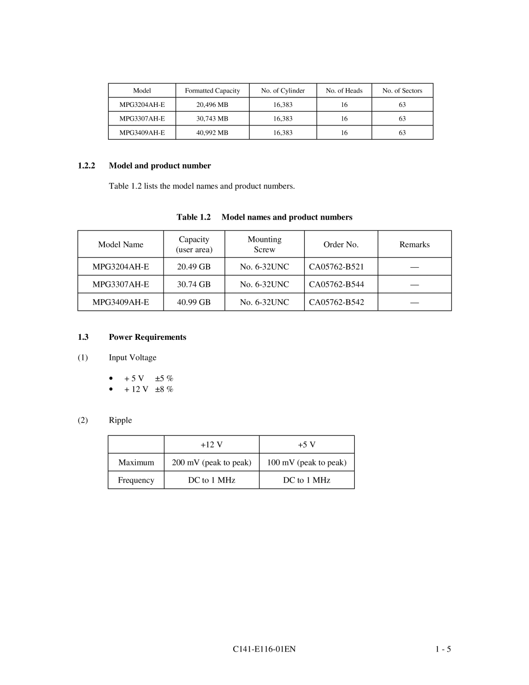 Fujitsu MPG3XXXAH-E manual Model and product number, Model names and product numbers 