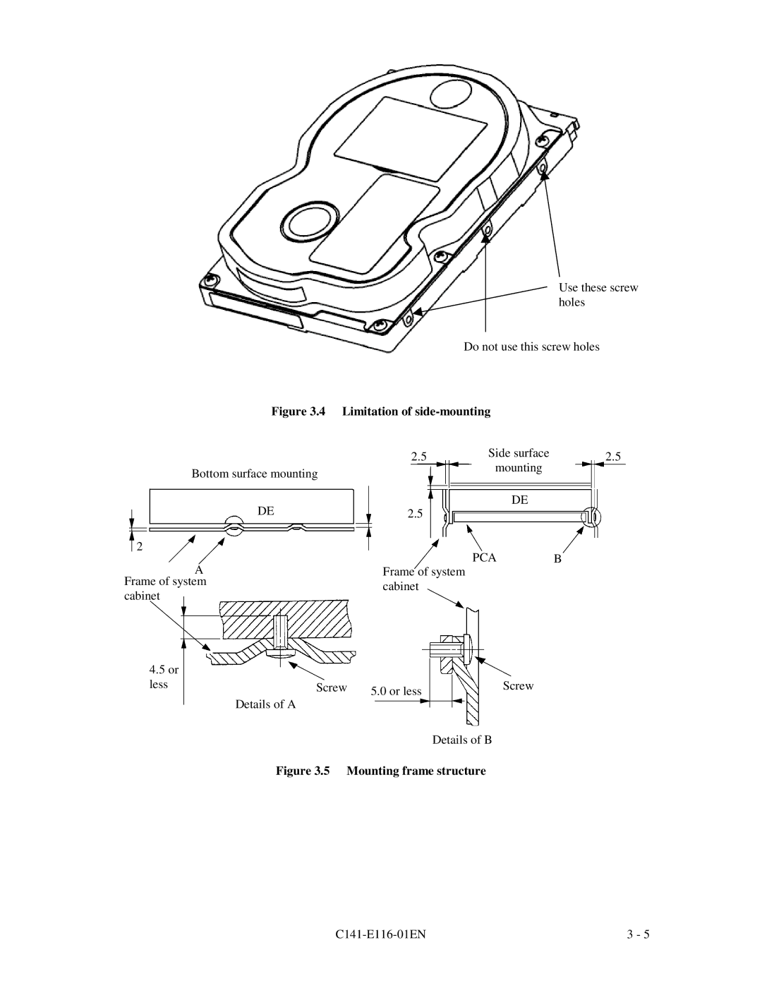 Fujitsu MPG3XXXAH-E manual Limitation of side-mounting, Pca 