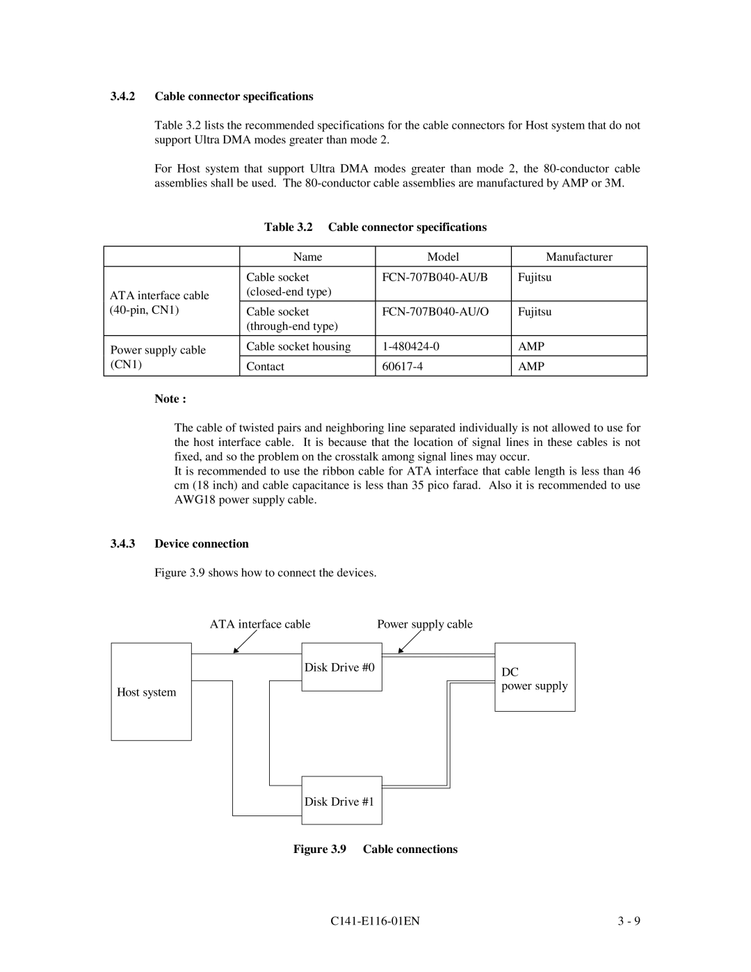 Fujitsu MPG3XXXAH-E manual Cable connector specifications, Amp, Device connection 