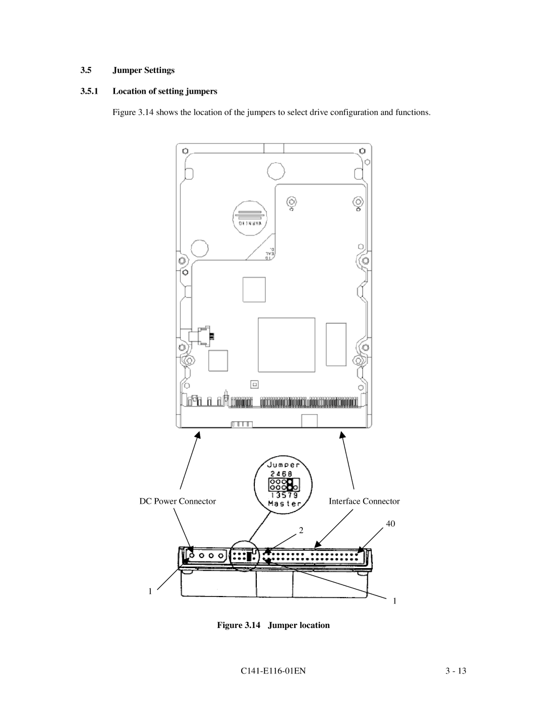 Fujitsu MPG3XXXAH-E manual Jumper Settings Location of setting jumpers, Jumper location 