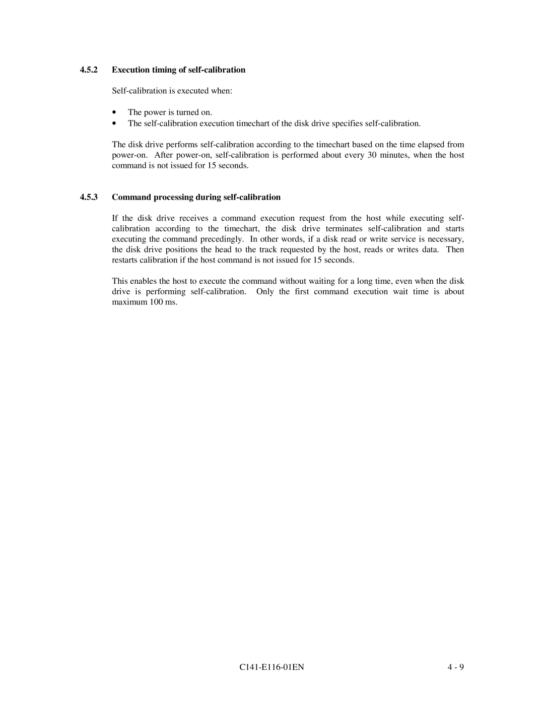 Fujitsu MPG3XXXAH-E manual Command processing during self-calibration 