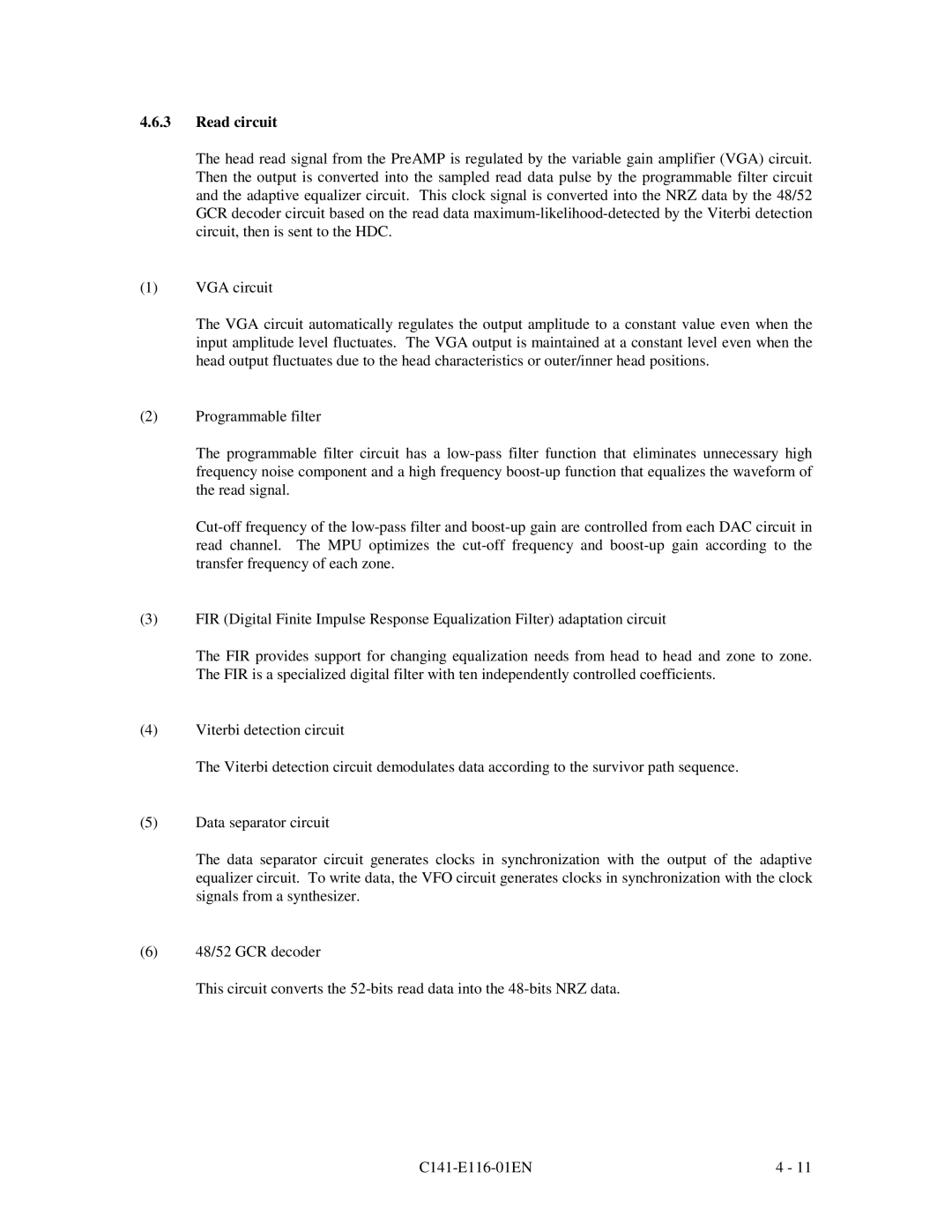 Fujitsu MPG3XXXAH-E manual Read circuit 