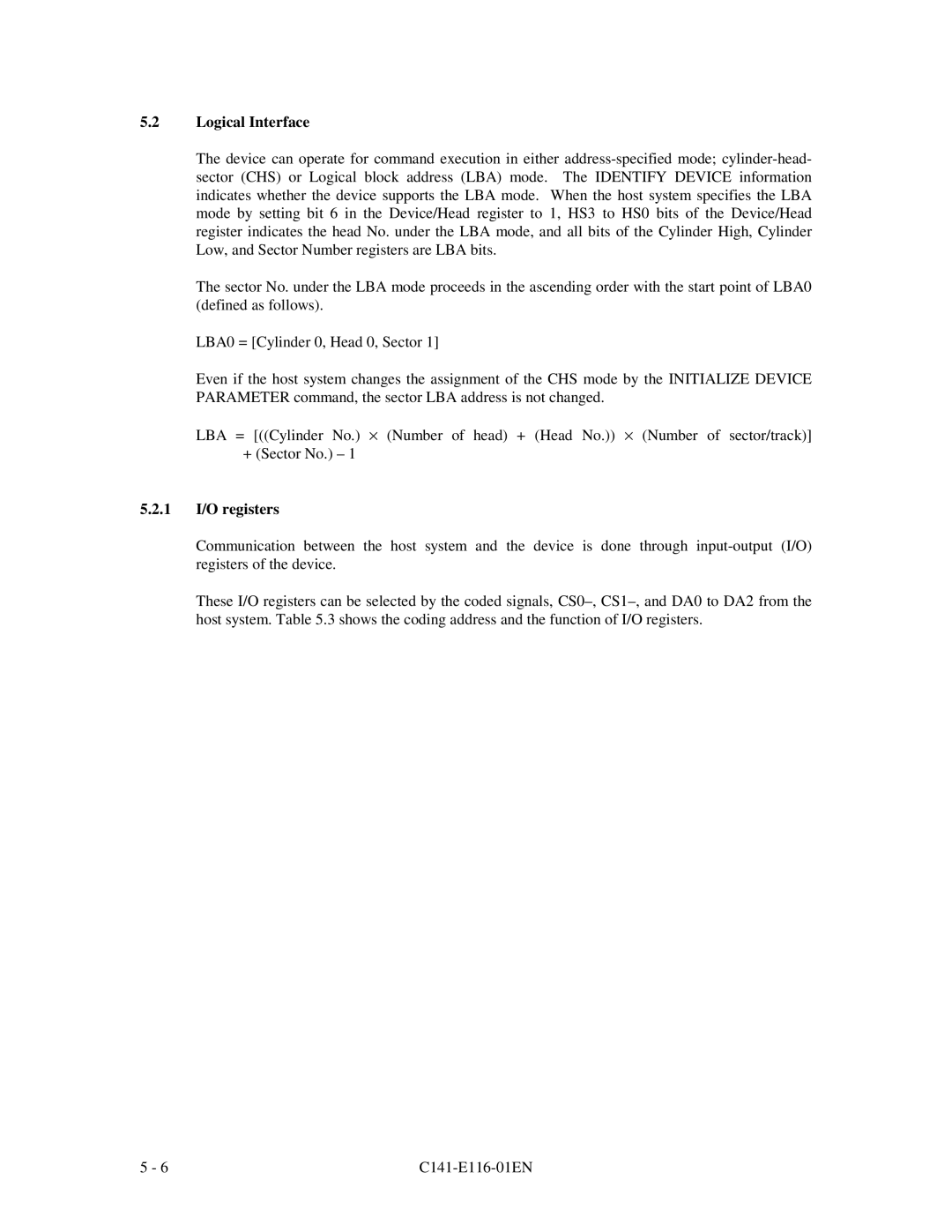 Fujitsu MPG3XXXAH-E manual Logical Interface, 1 I/O registers 