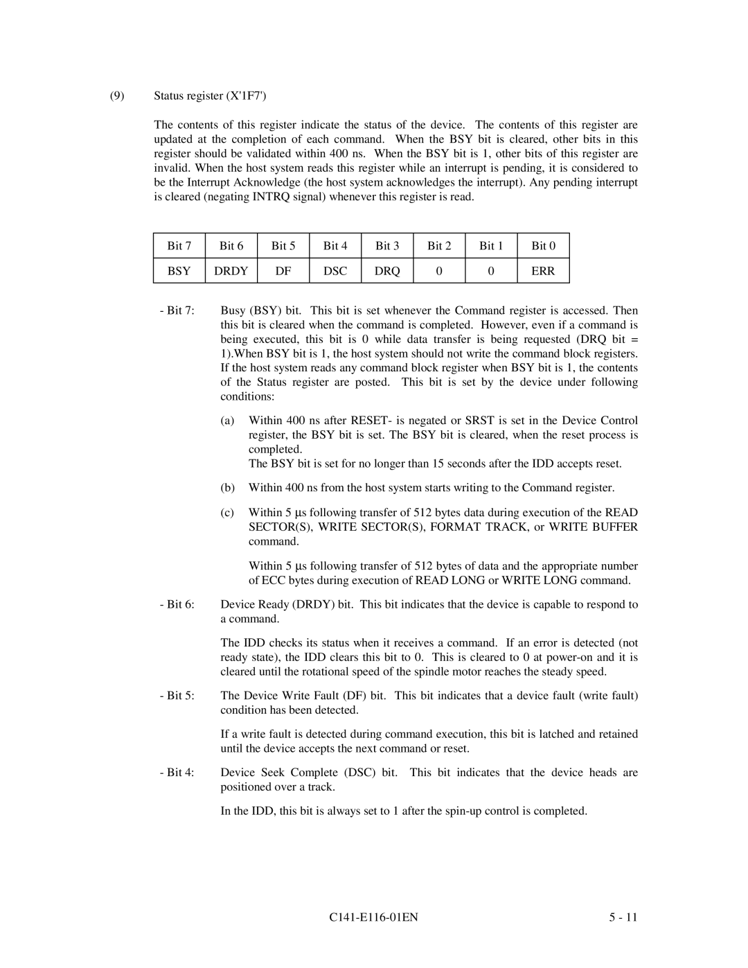 Fujitsu MPG3XXXAH-E manual BSY Drdy DSC DRQ ERR 